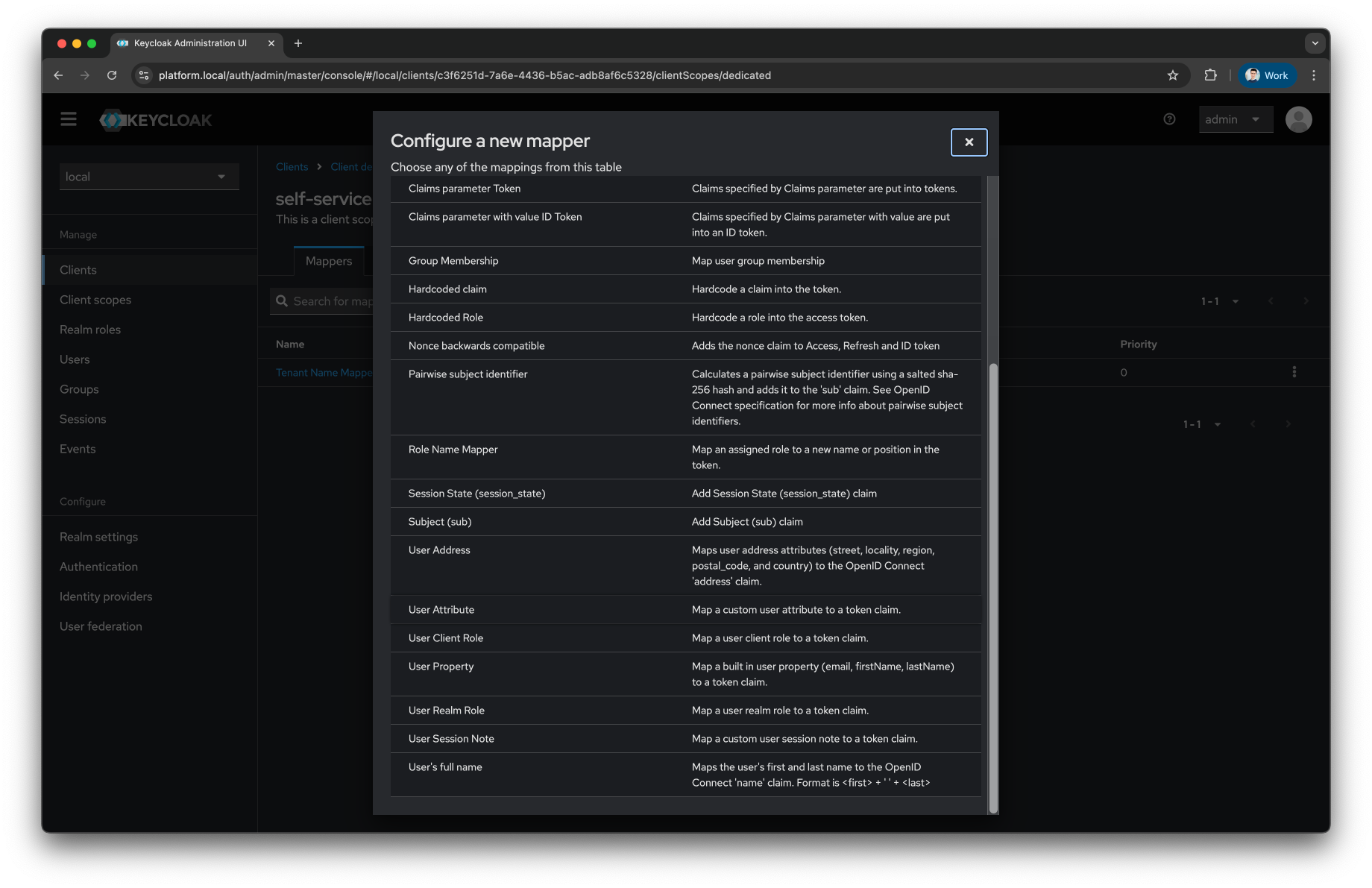 Keycloak Select Client Mapper