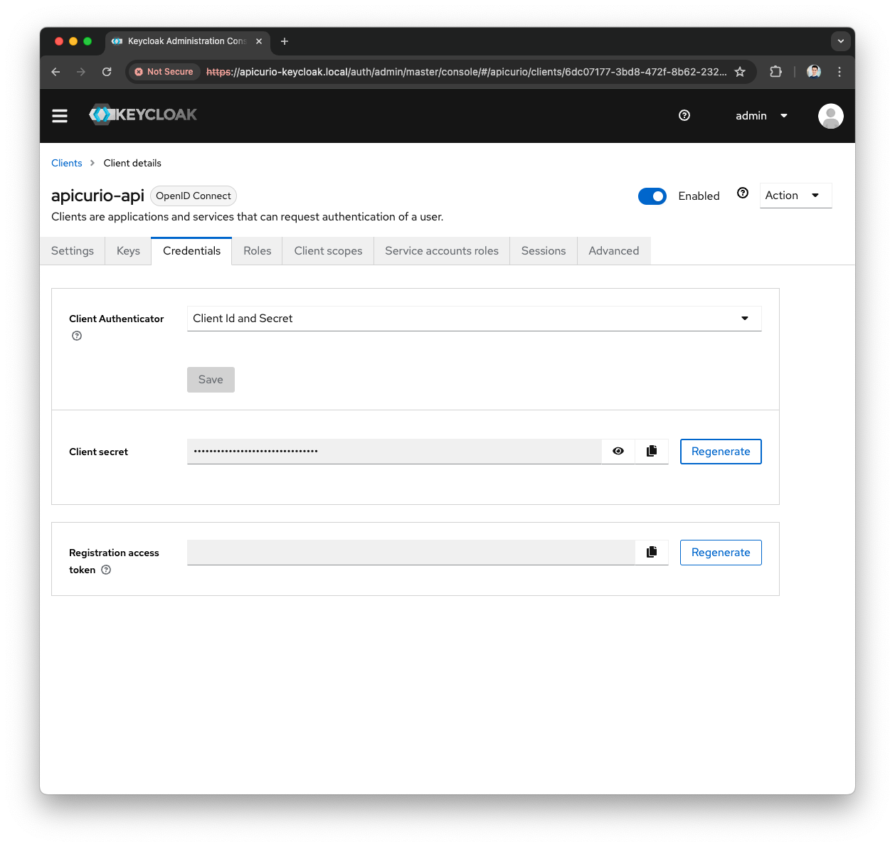 Keycloak Apicurio-API Client Credentials Regenerate
