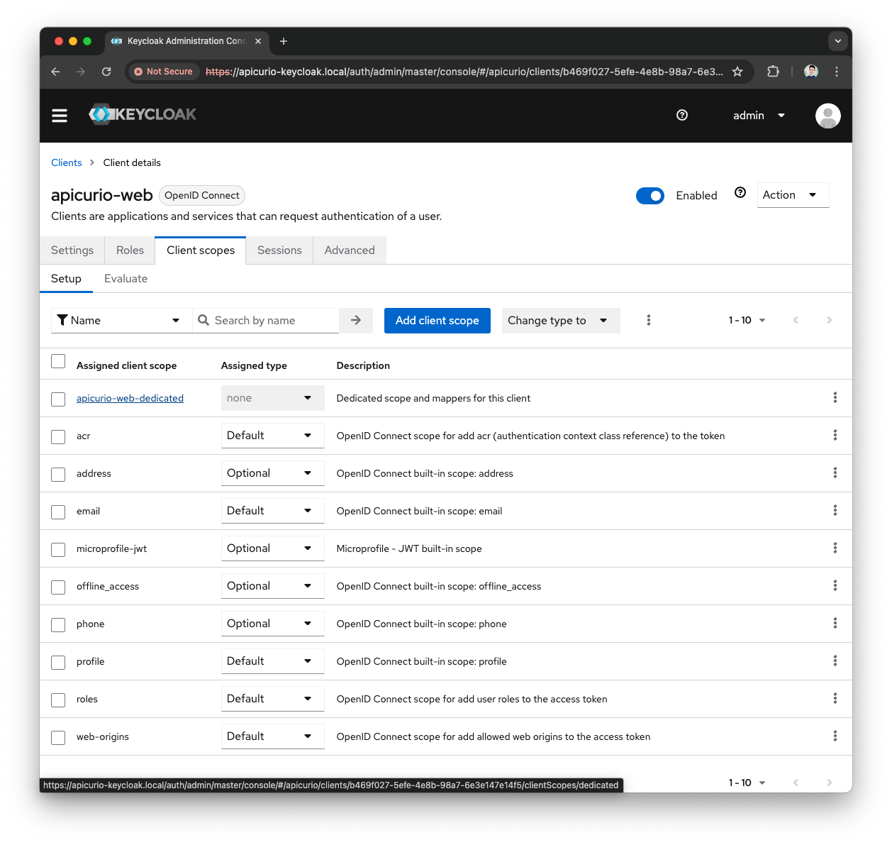 Keycloak Apicurio-Web Client Dedicated Scope