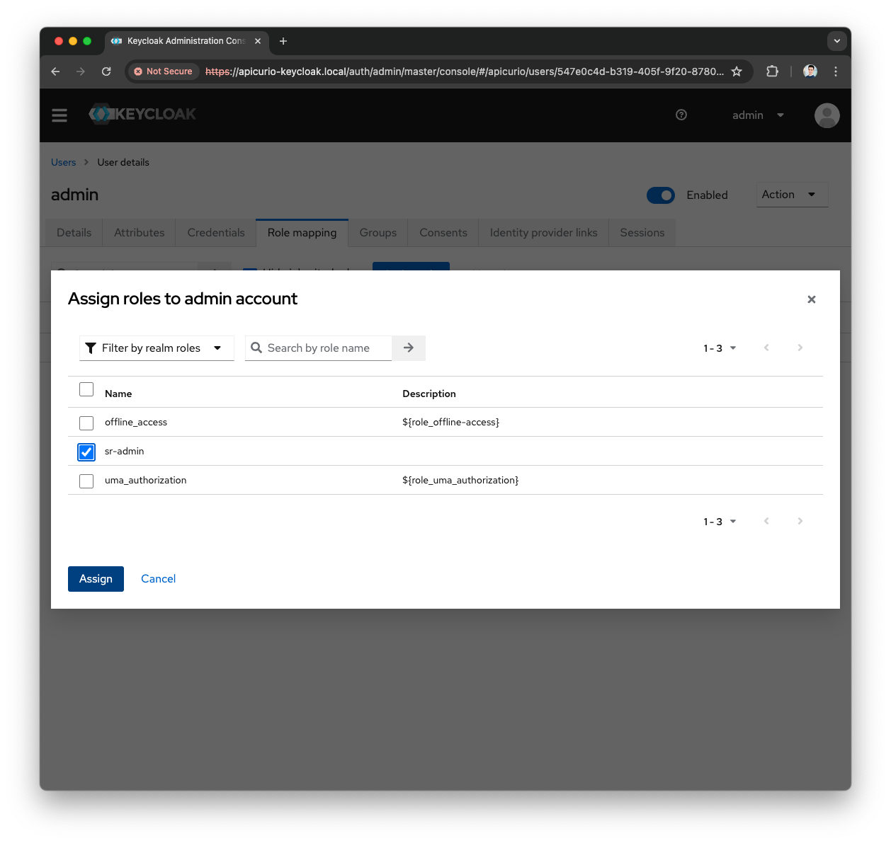 Keycloak assign SR-Admin role