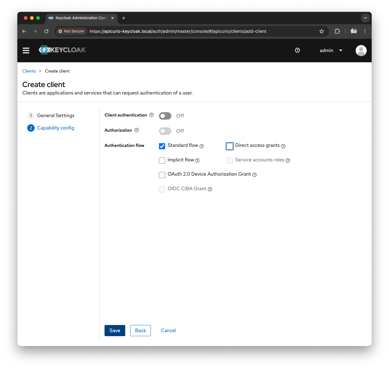 Keycloak Create Apicurio-Web Client capability config