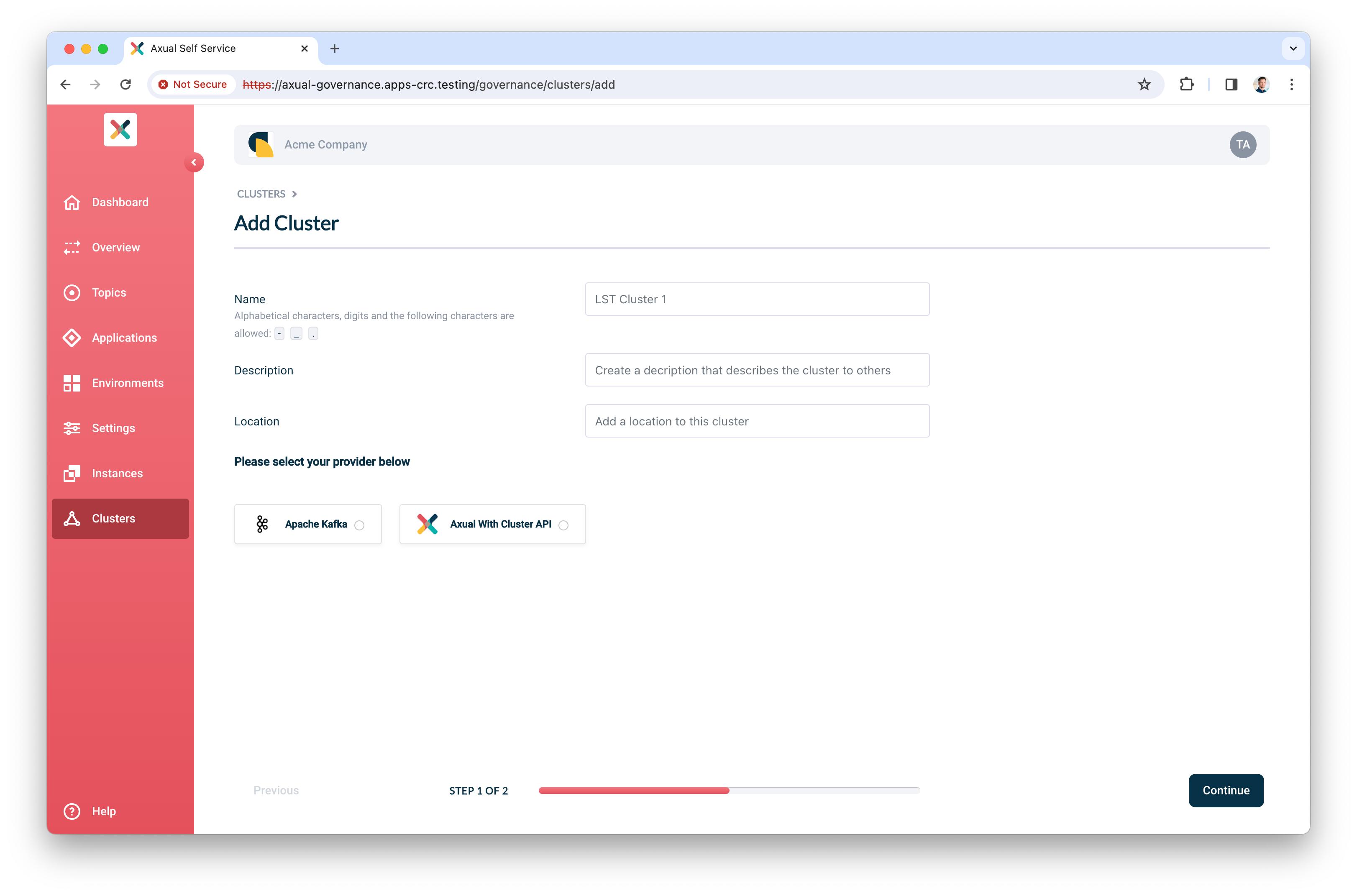 Axual Governance - adding a cluster (1/2