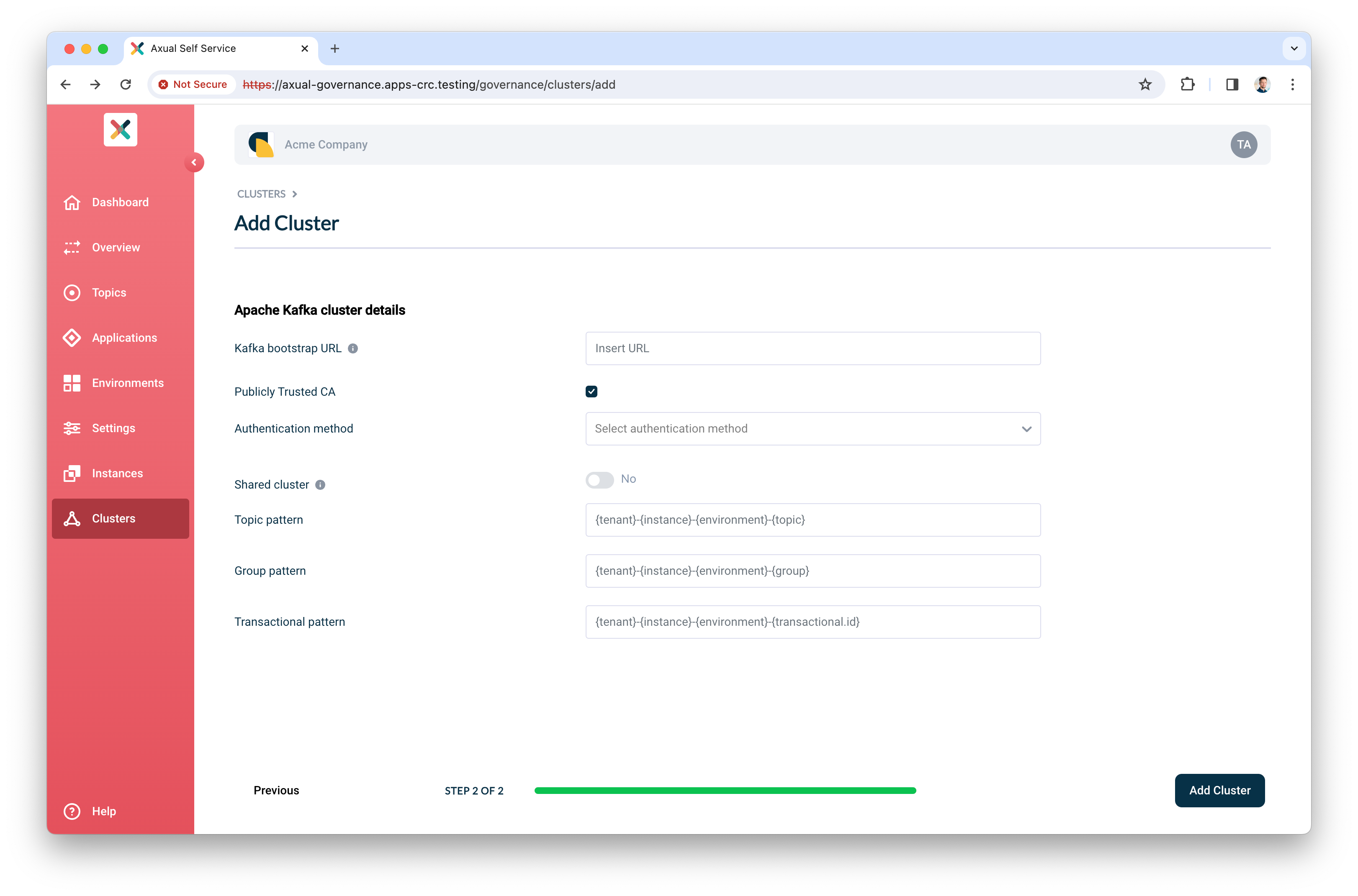 Axual Governance - adding a cluster (2/2