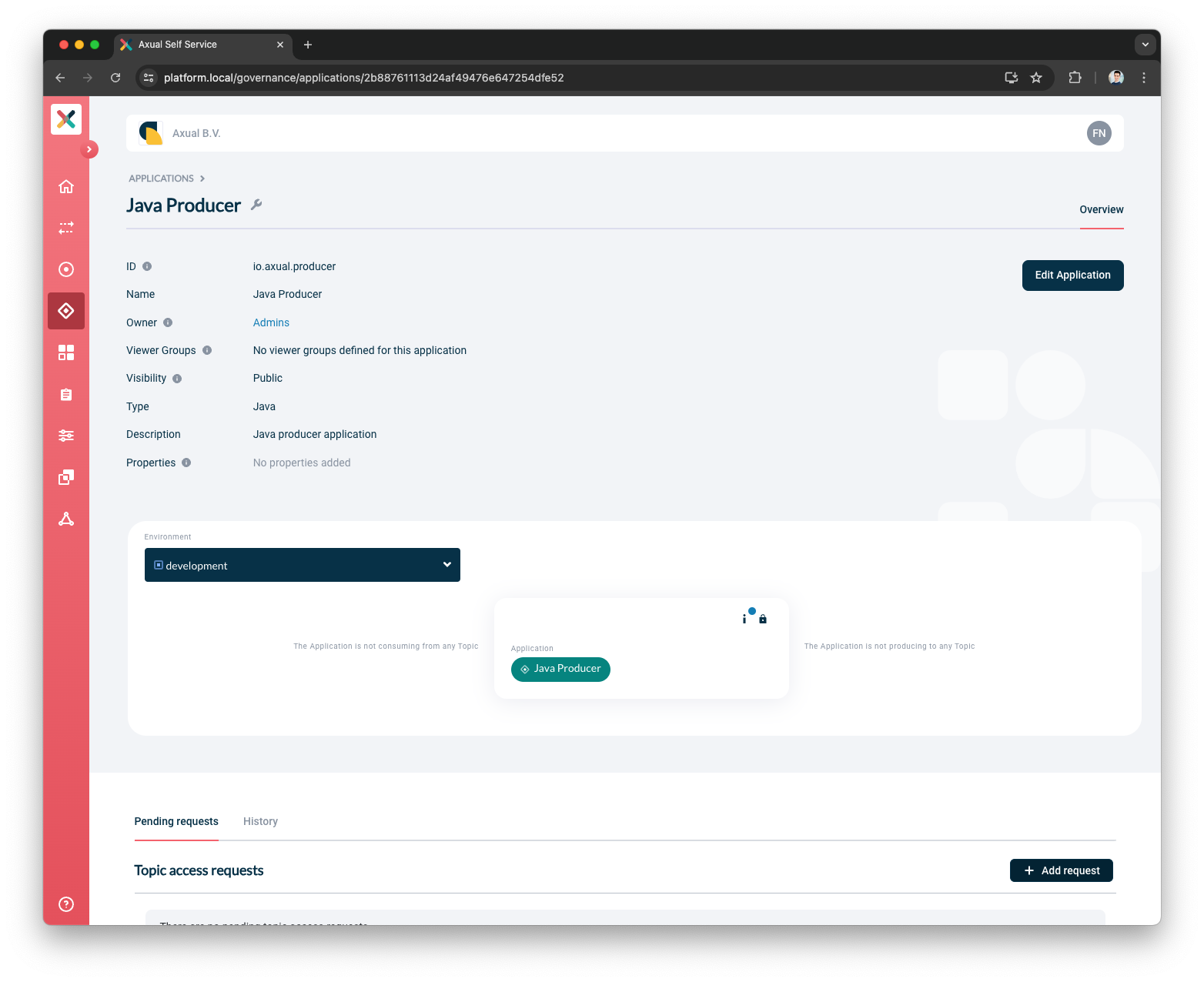 Self-Service Application Add Request button