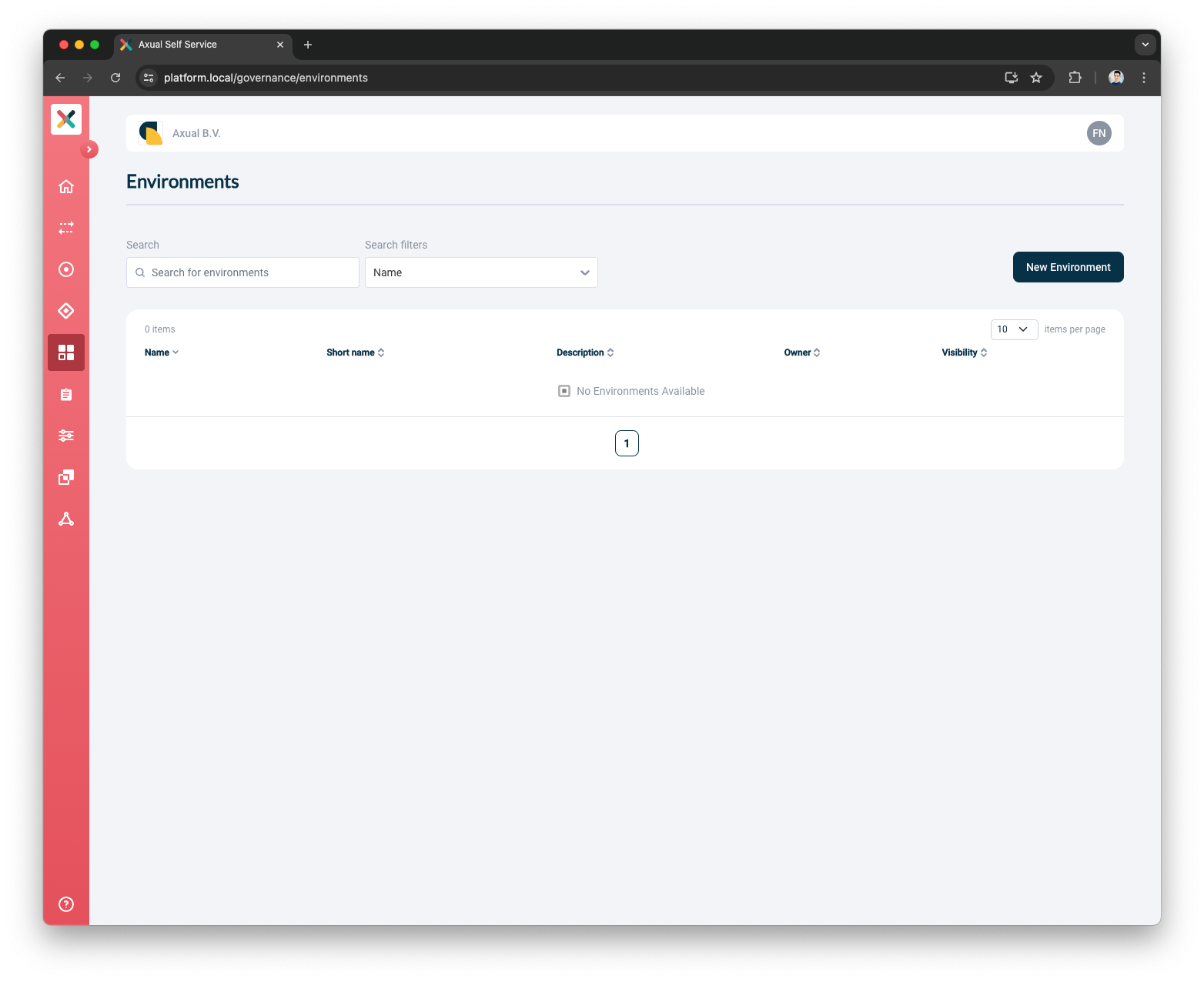 Self-Service Environments Menu