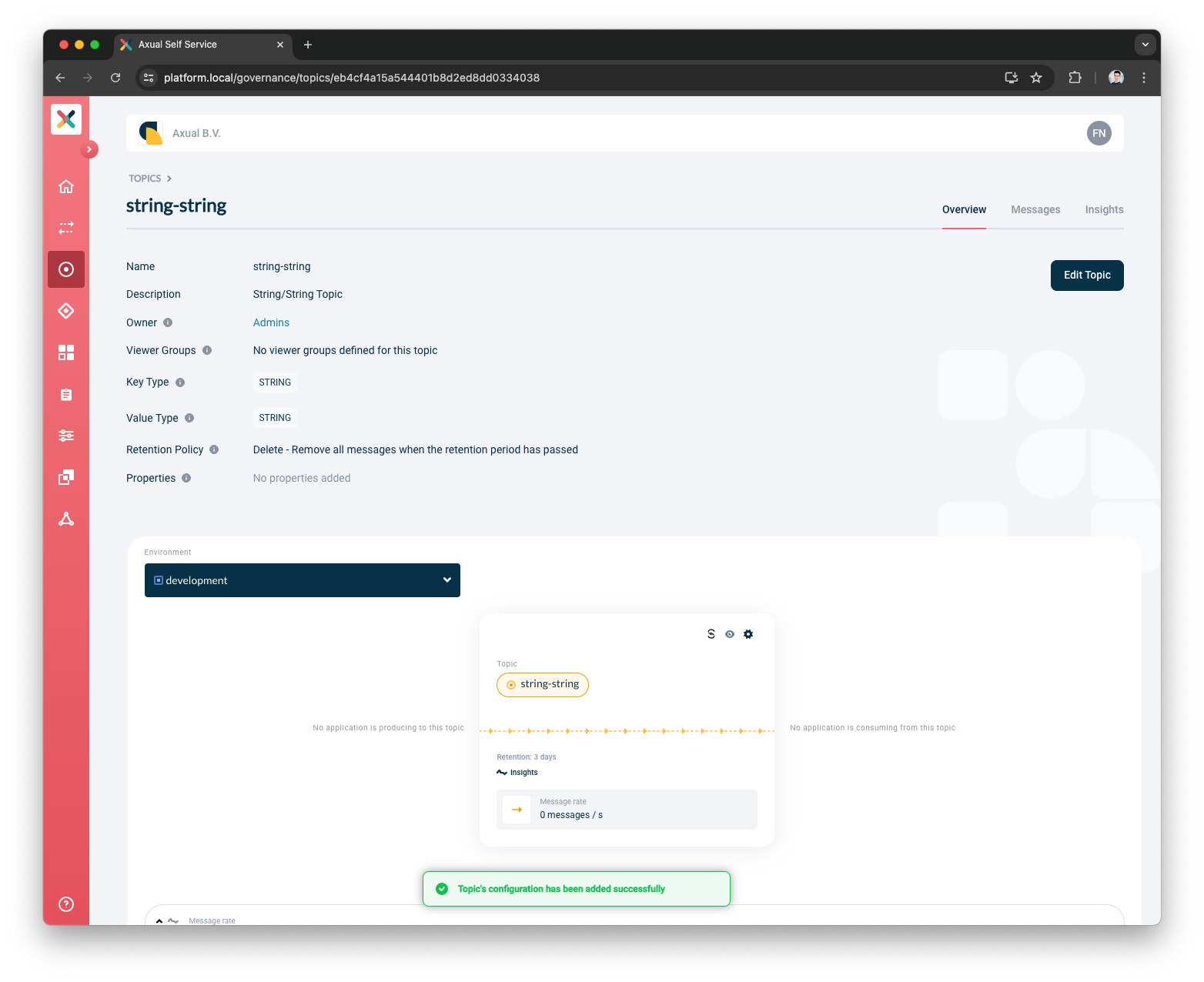 Self-Service Topic Configured