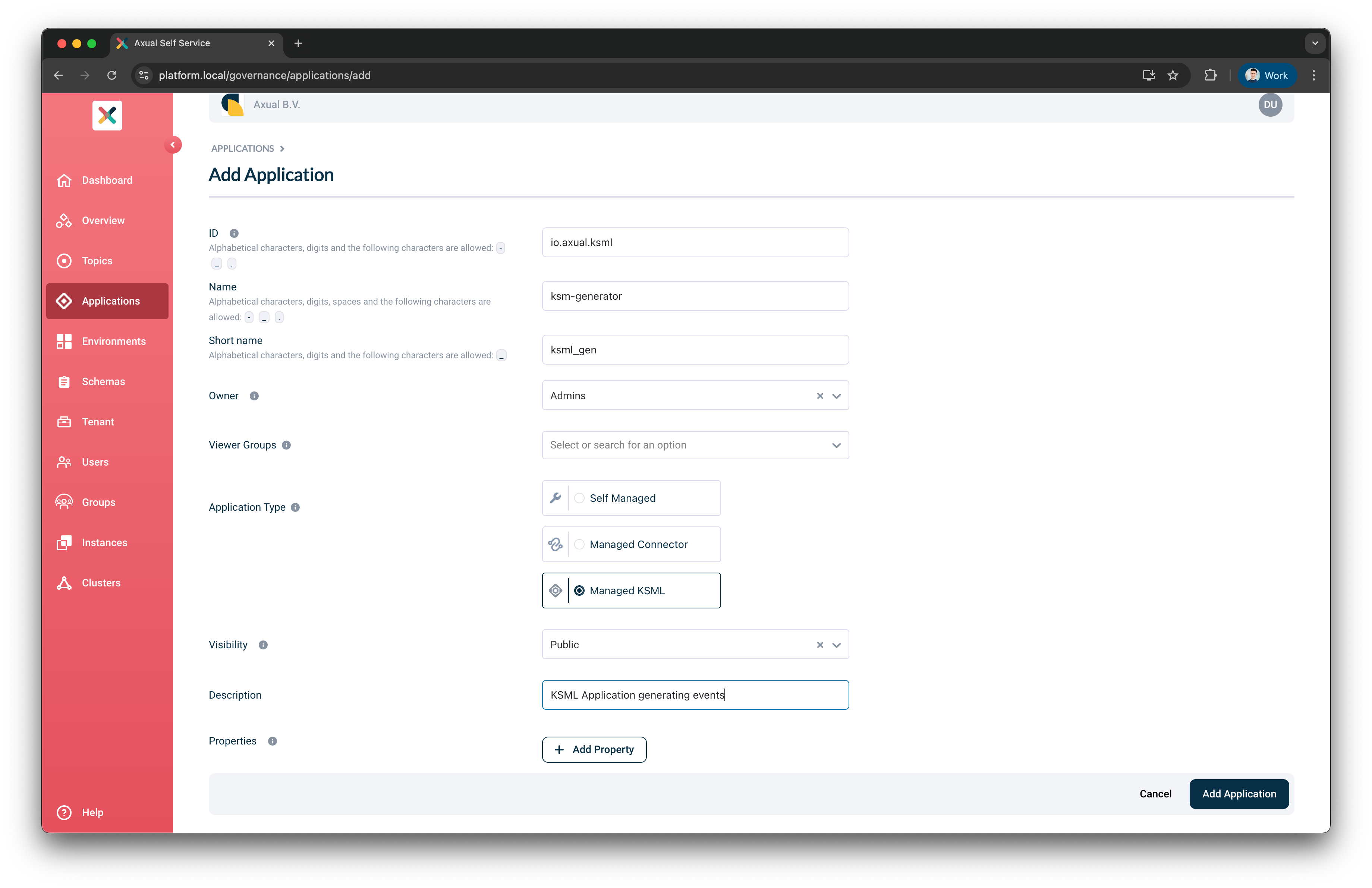 Self-Service Add KSML Application