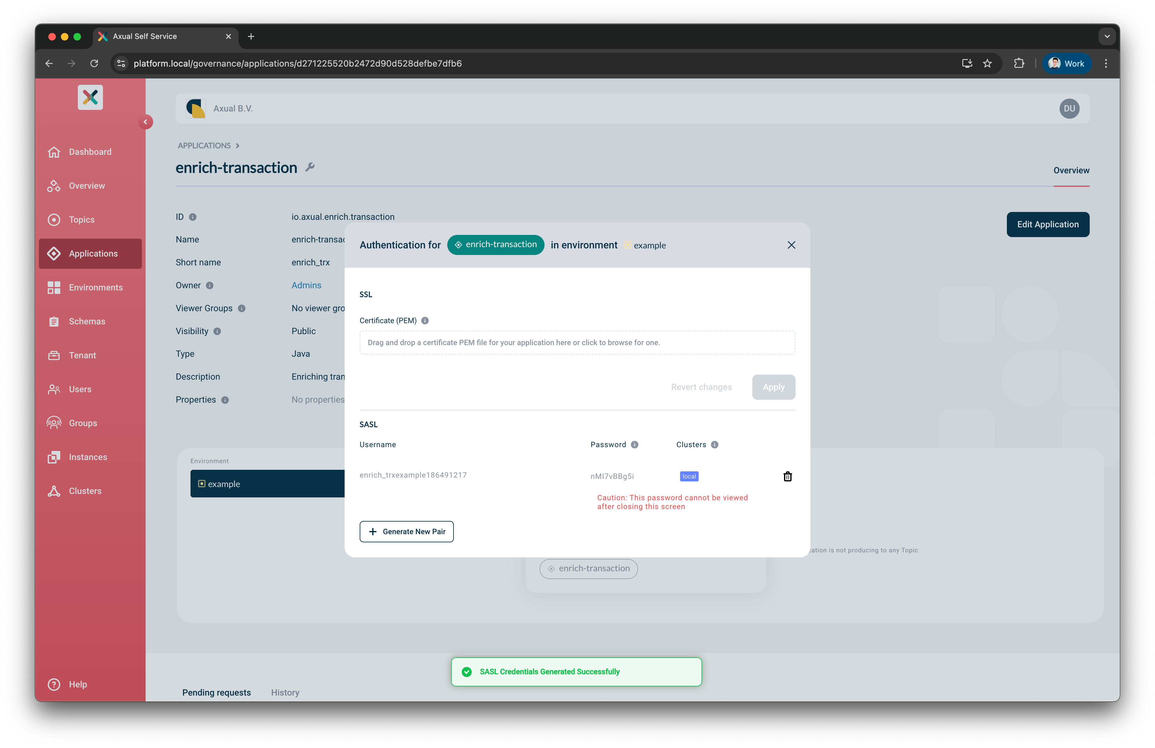Generated Sasl Credentials
