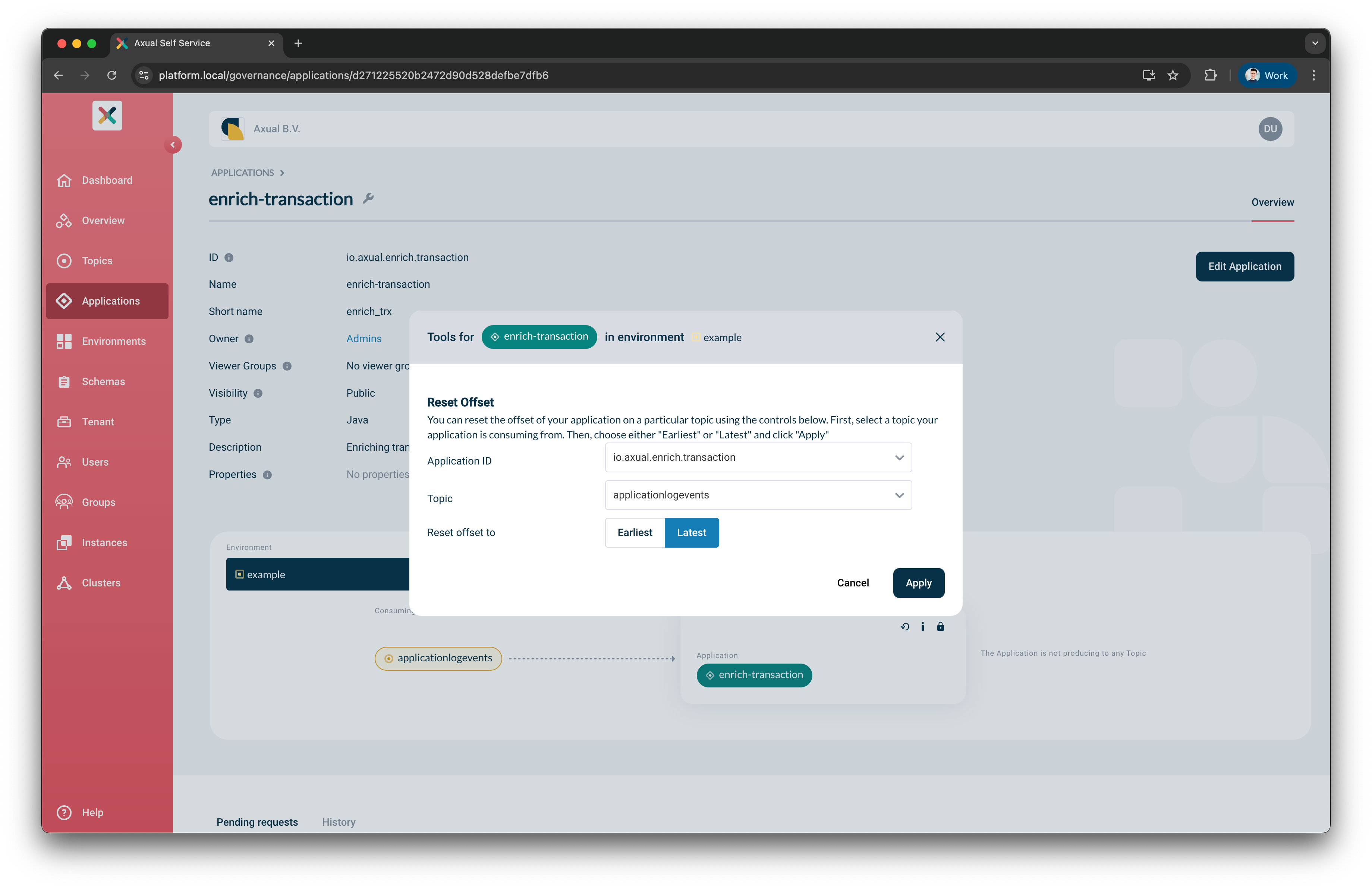 Reset Consumer Group modal