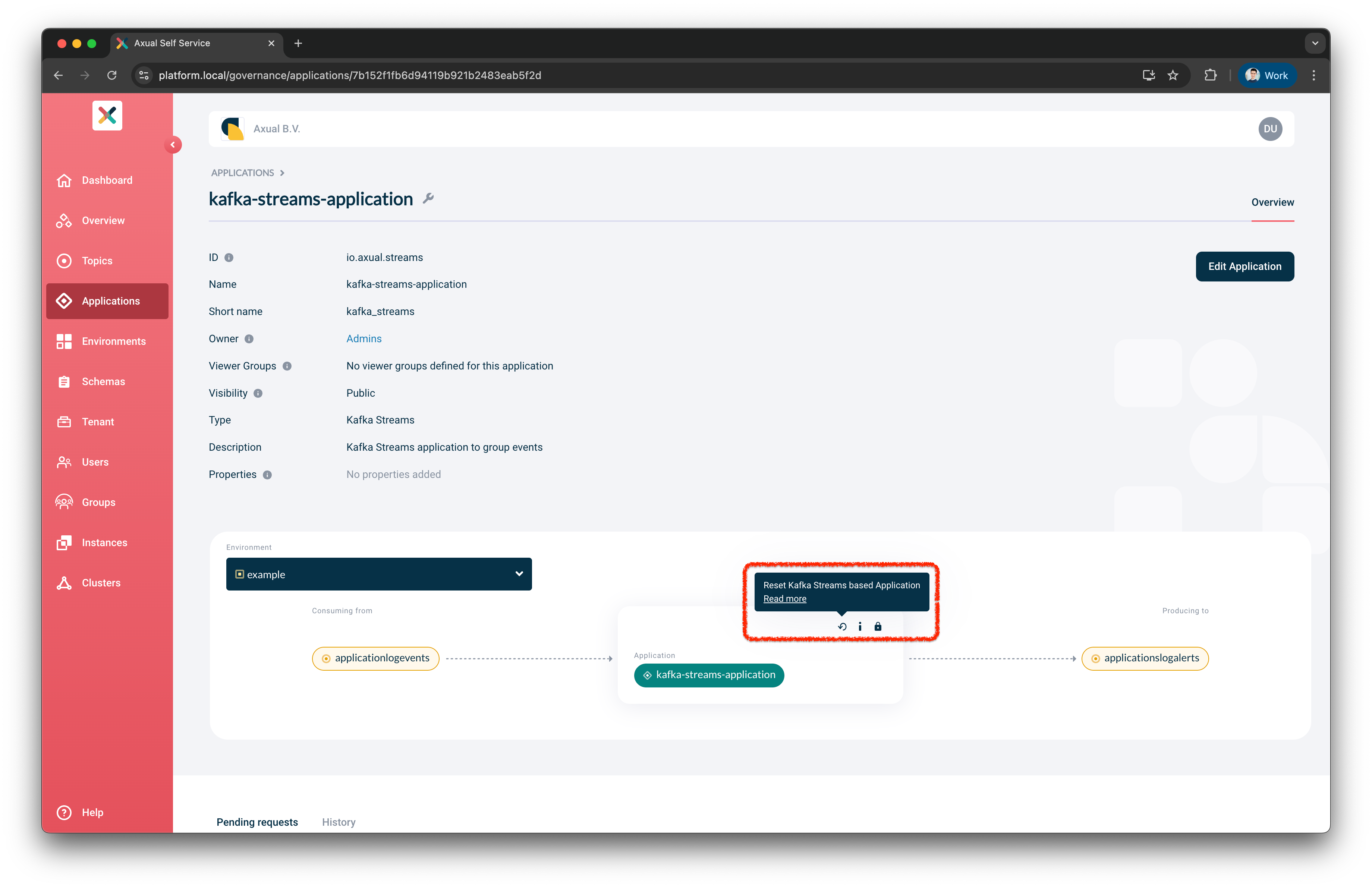 Reset Kafka Streams based button