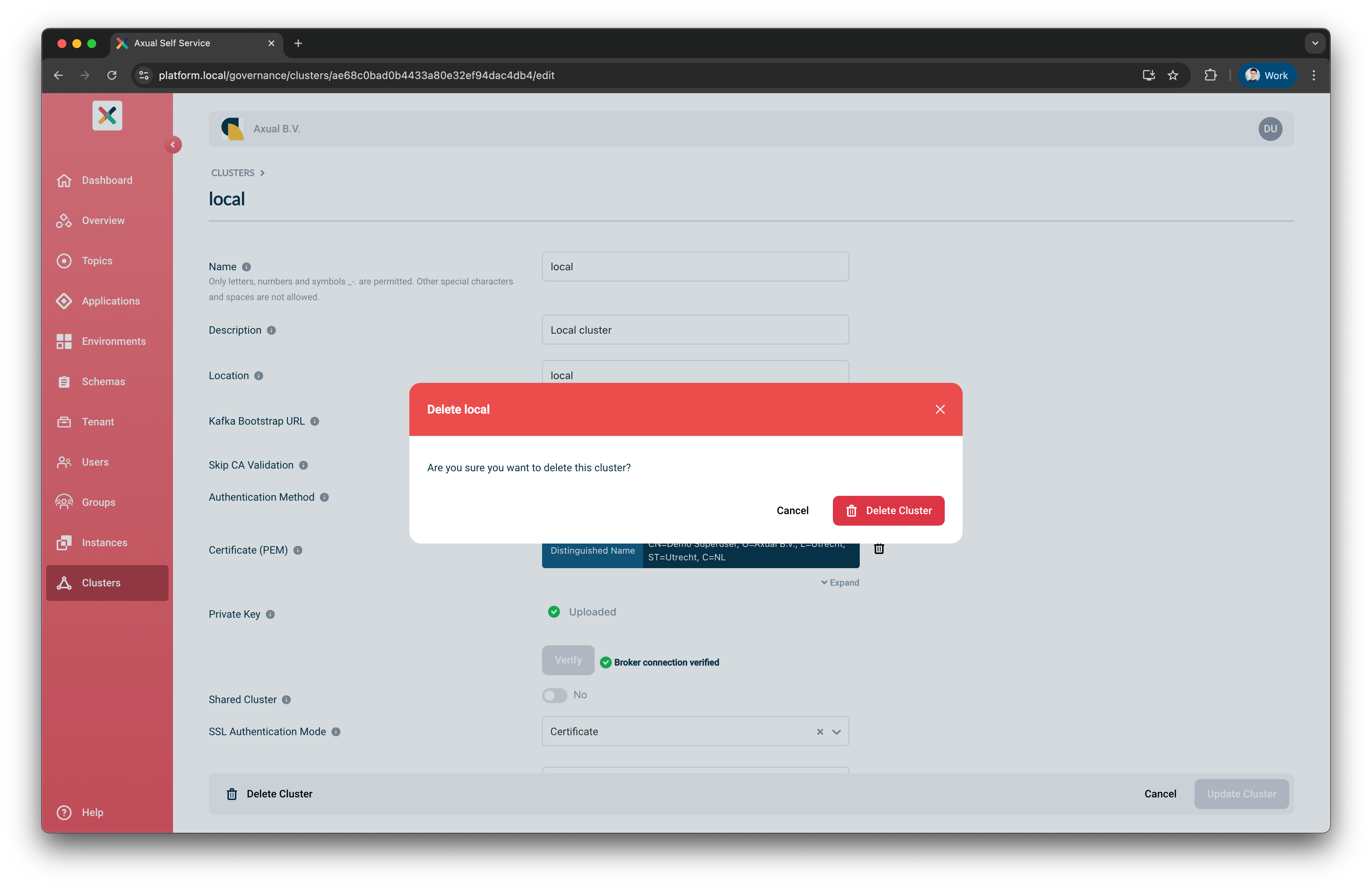 Cluster Delete Modal