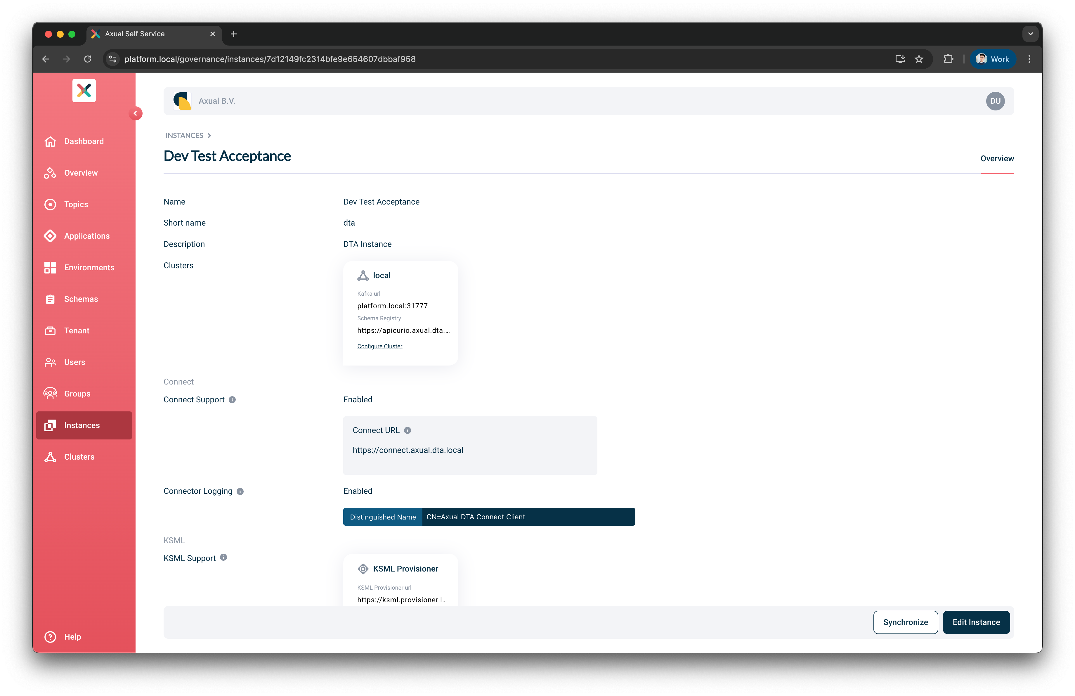 Instance detail page