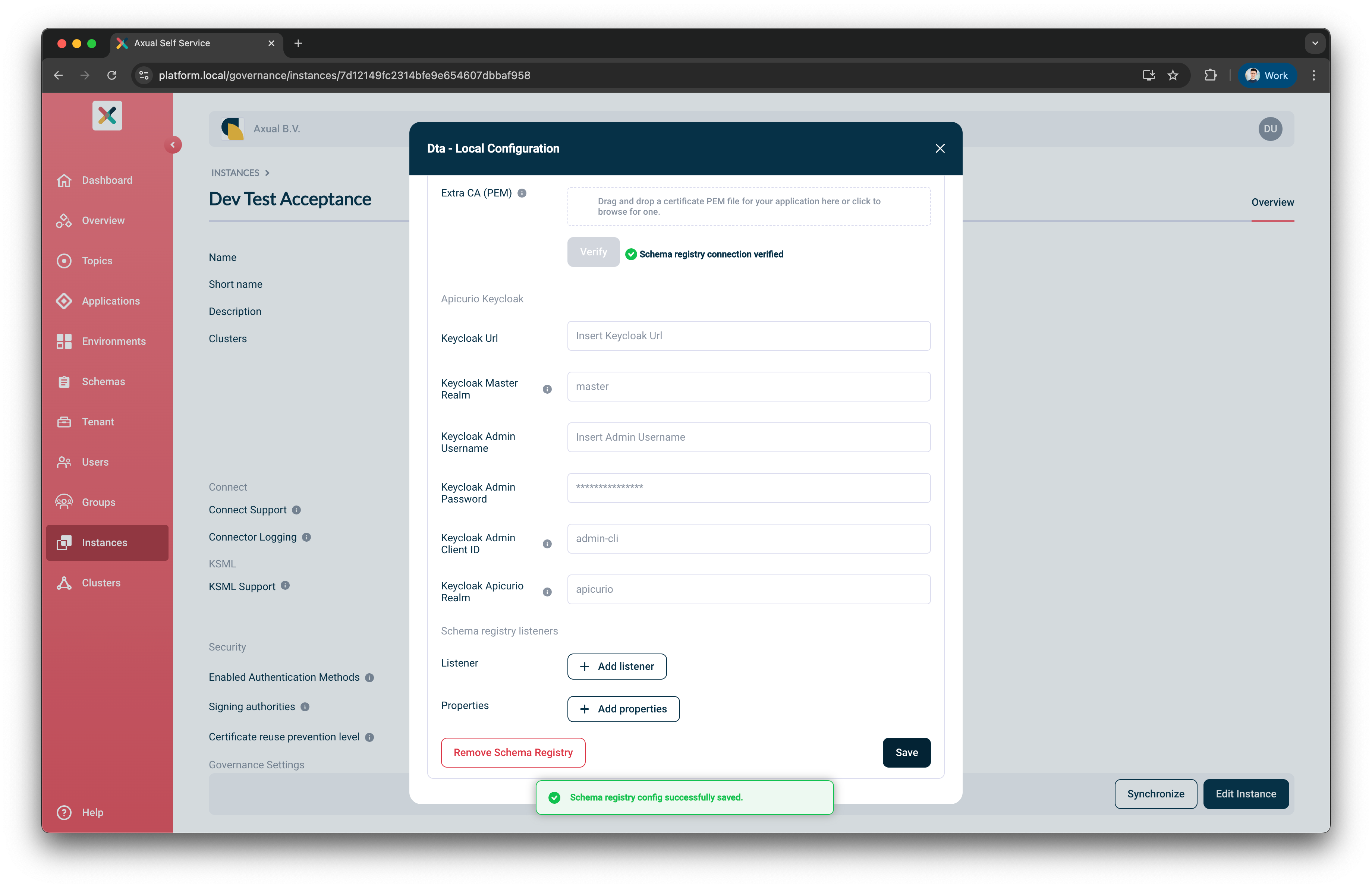 Self-Service Add Schema Registry Completed