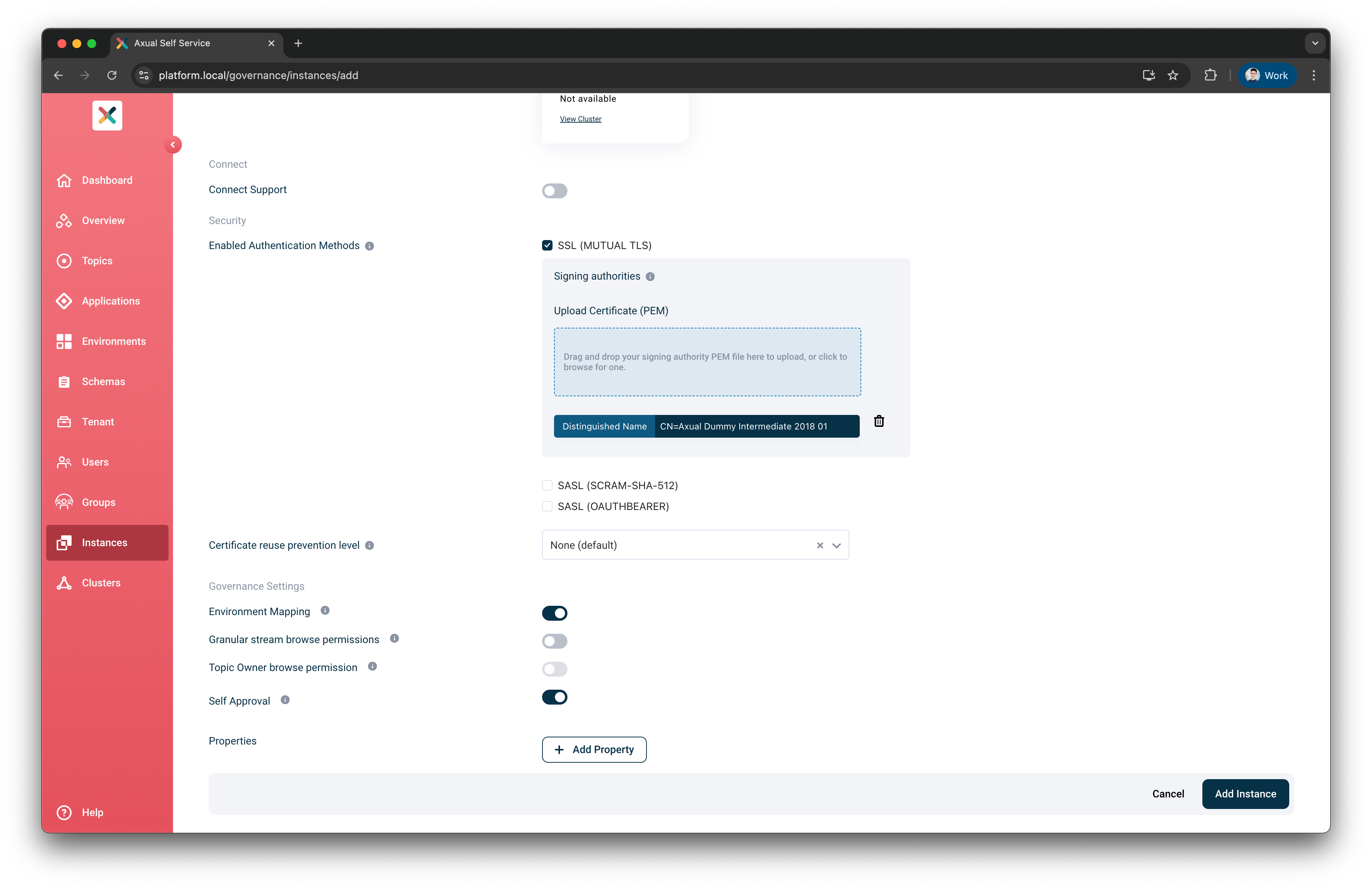 Self-Service Add Instance Security