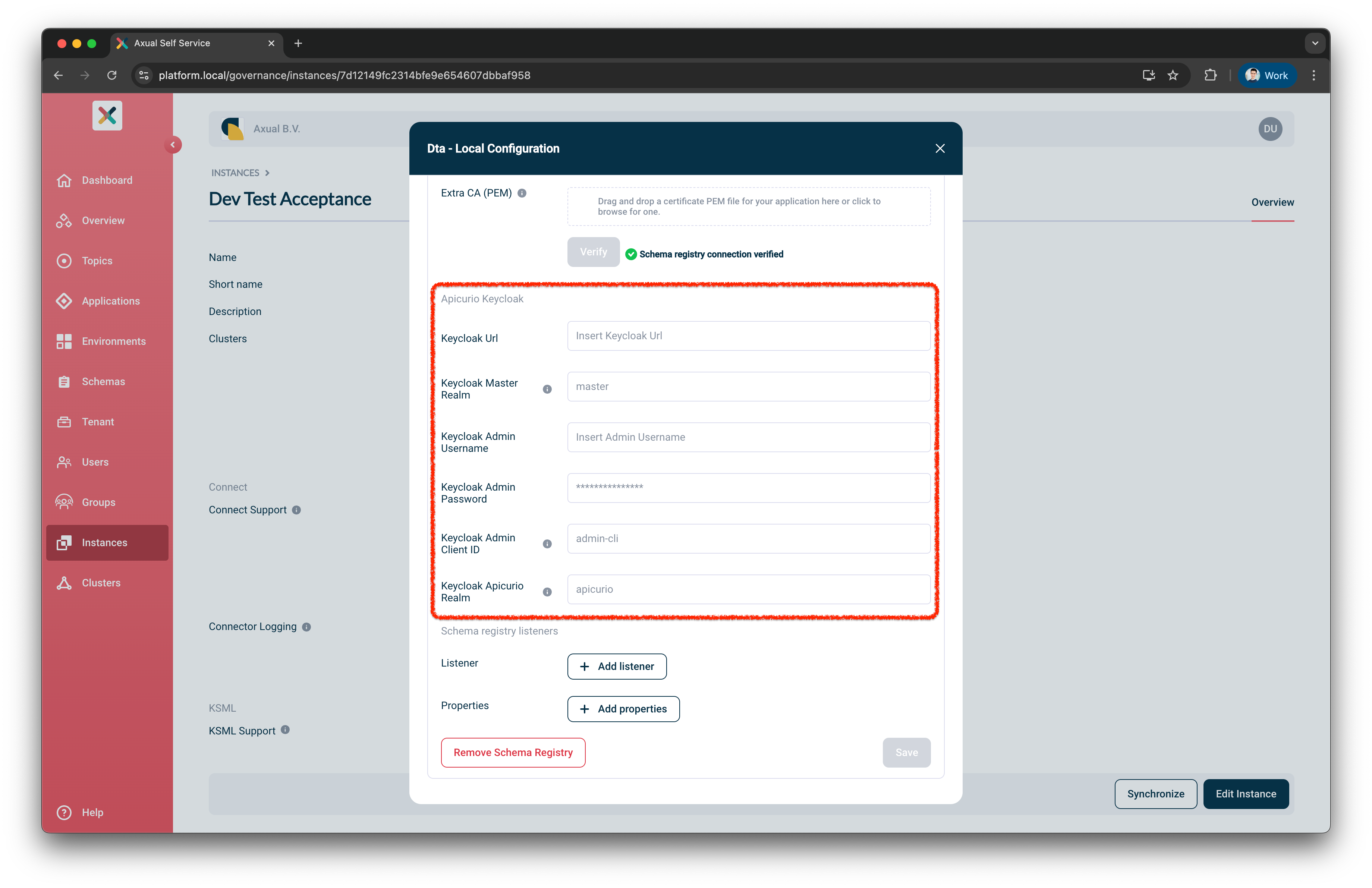 Self-Service Apicurio Keycloak Form