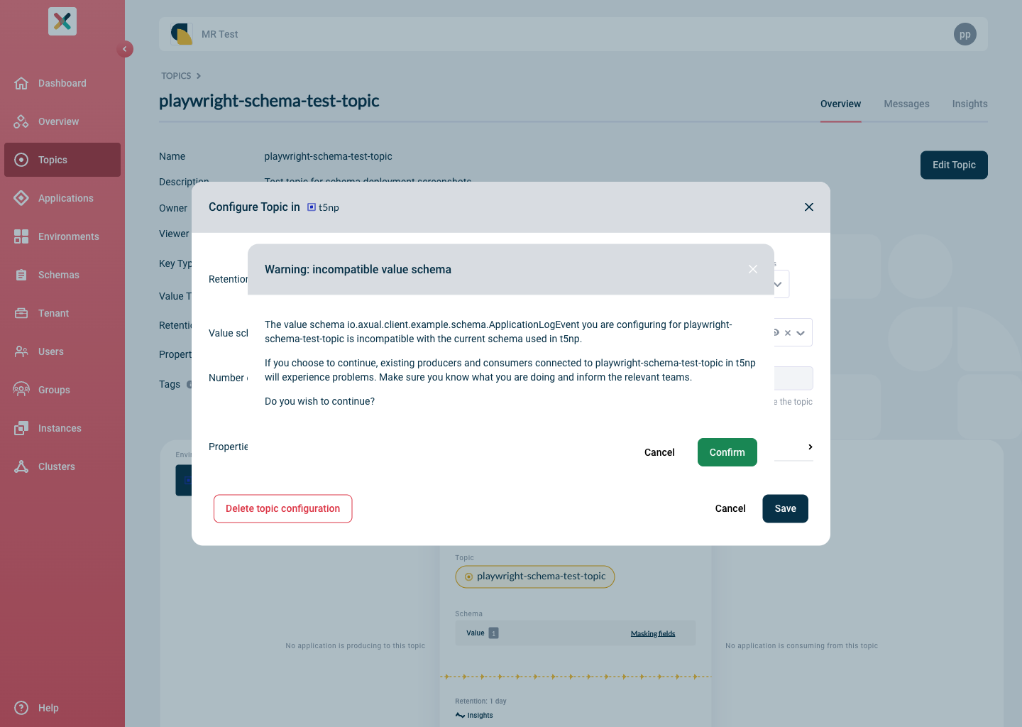 Incompatible schema warning