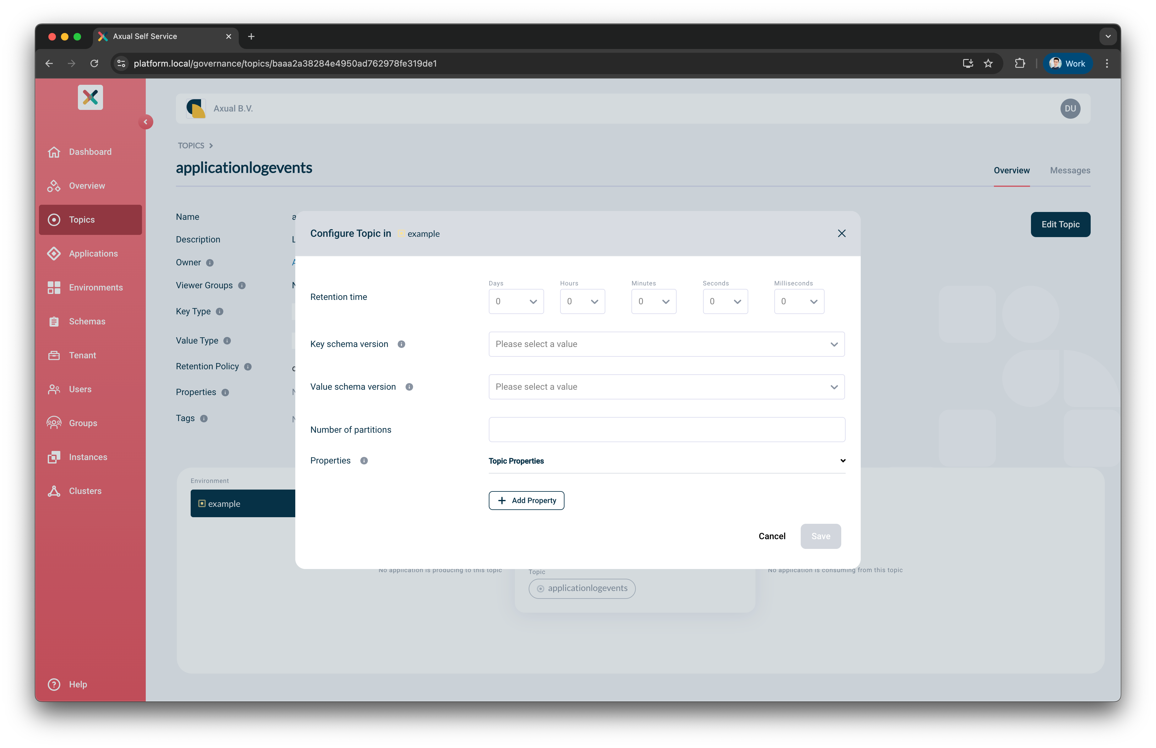 Configure topic modal