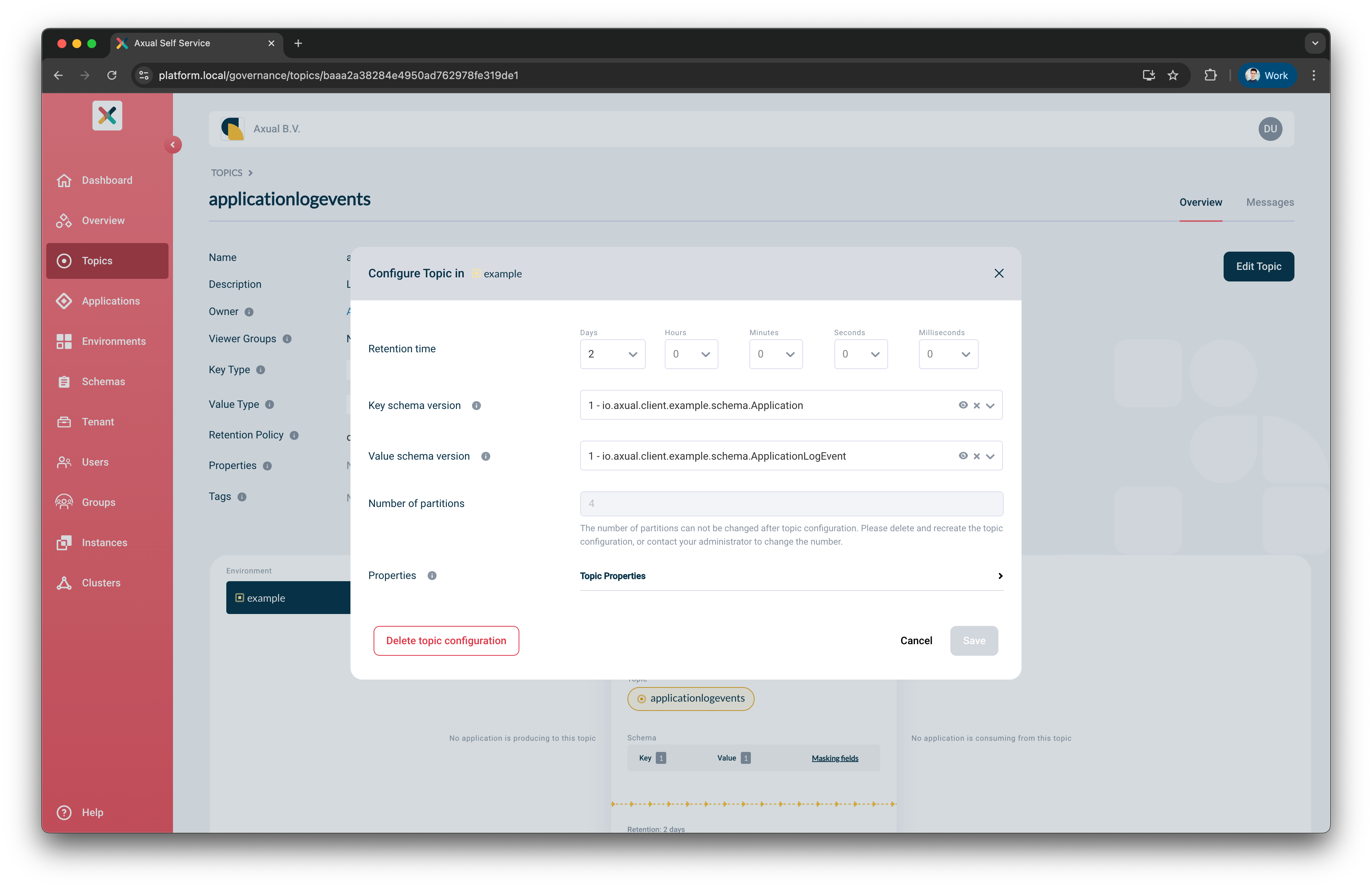topic configuration modal