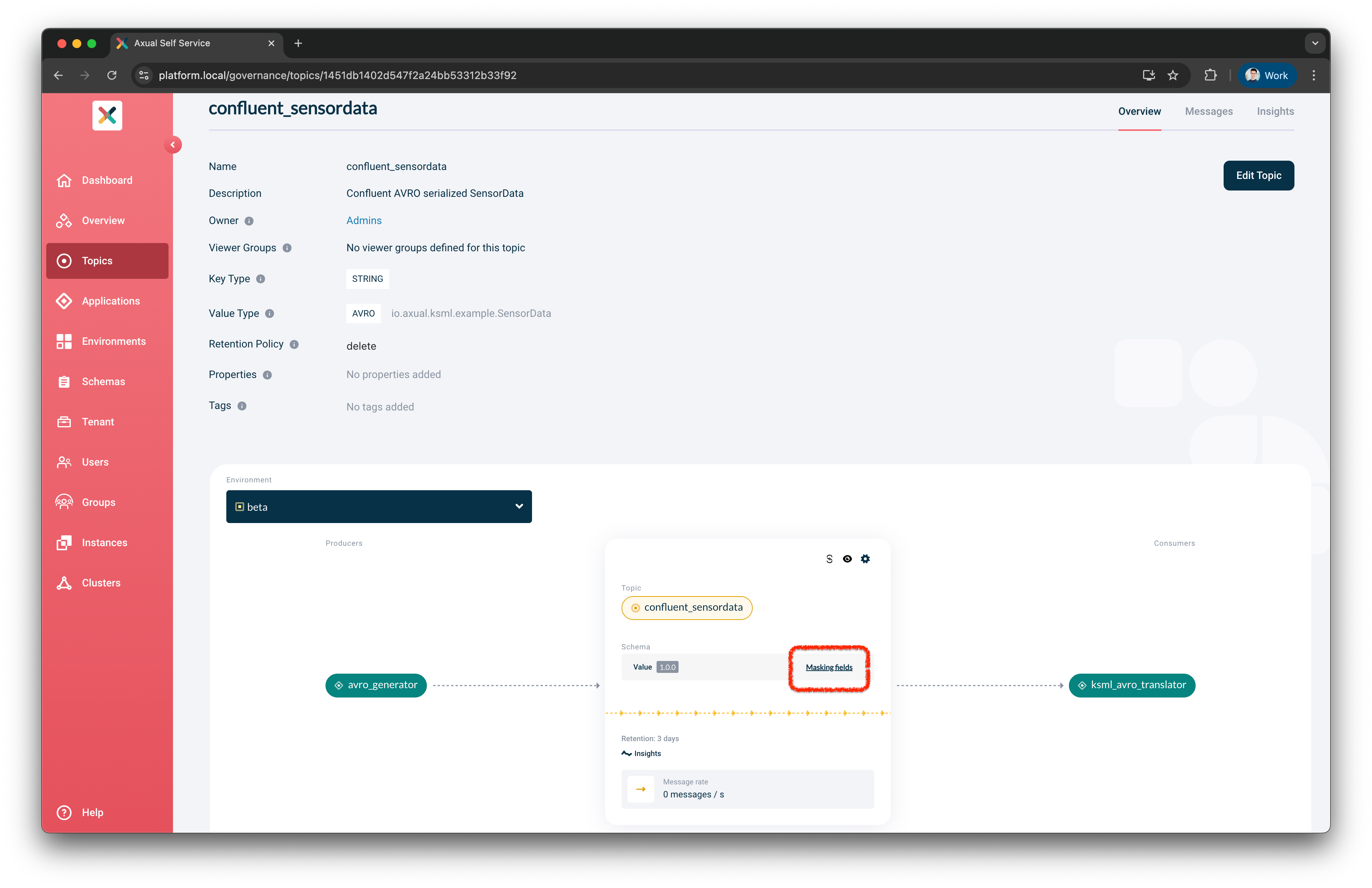 Topic Data Masking button