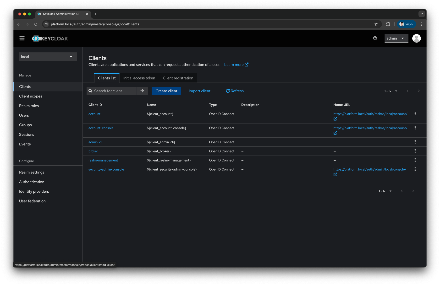 Keycloak Create Client menu