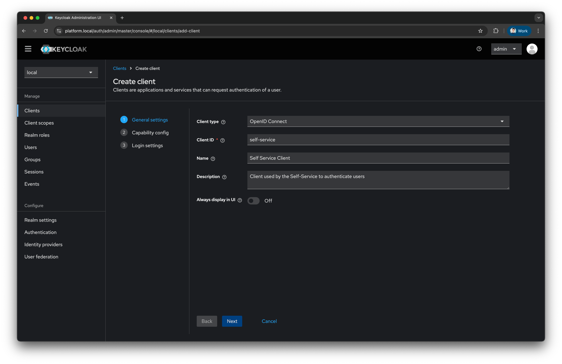 Keycloak Create Client general config