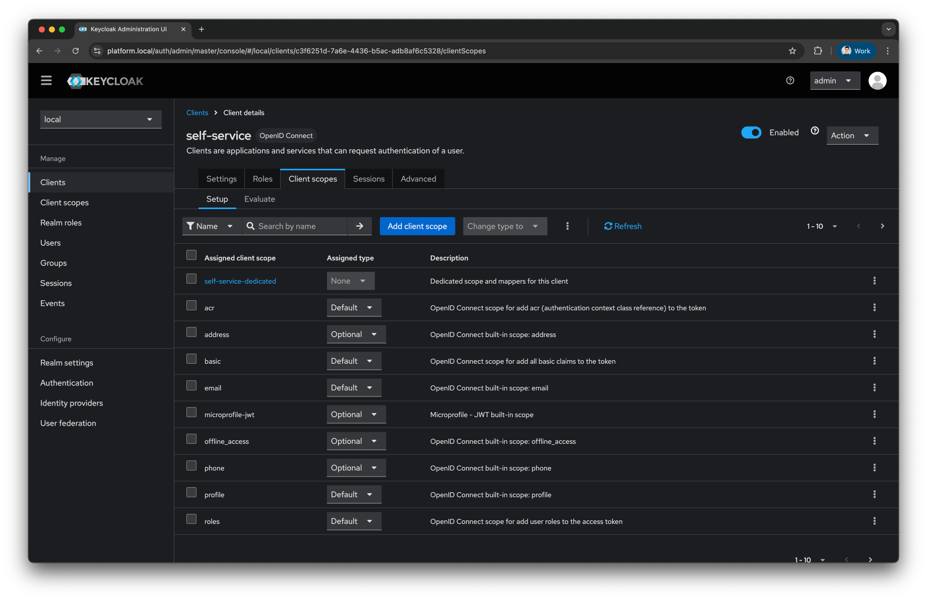 Keycloak Client Scopes tab