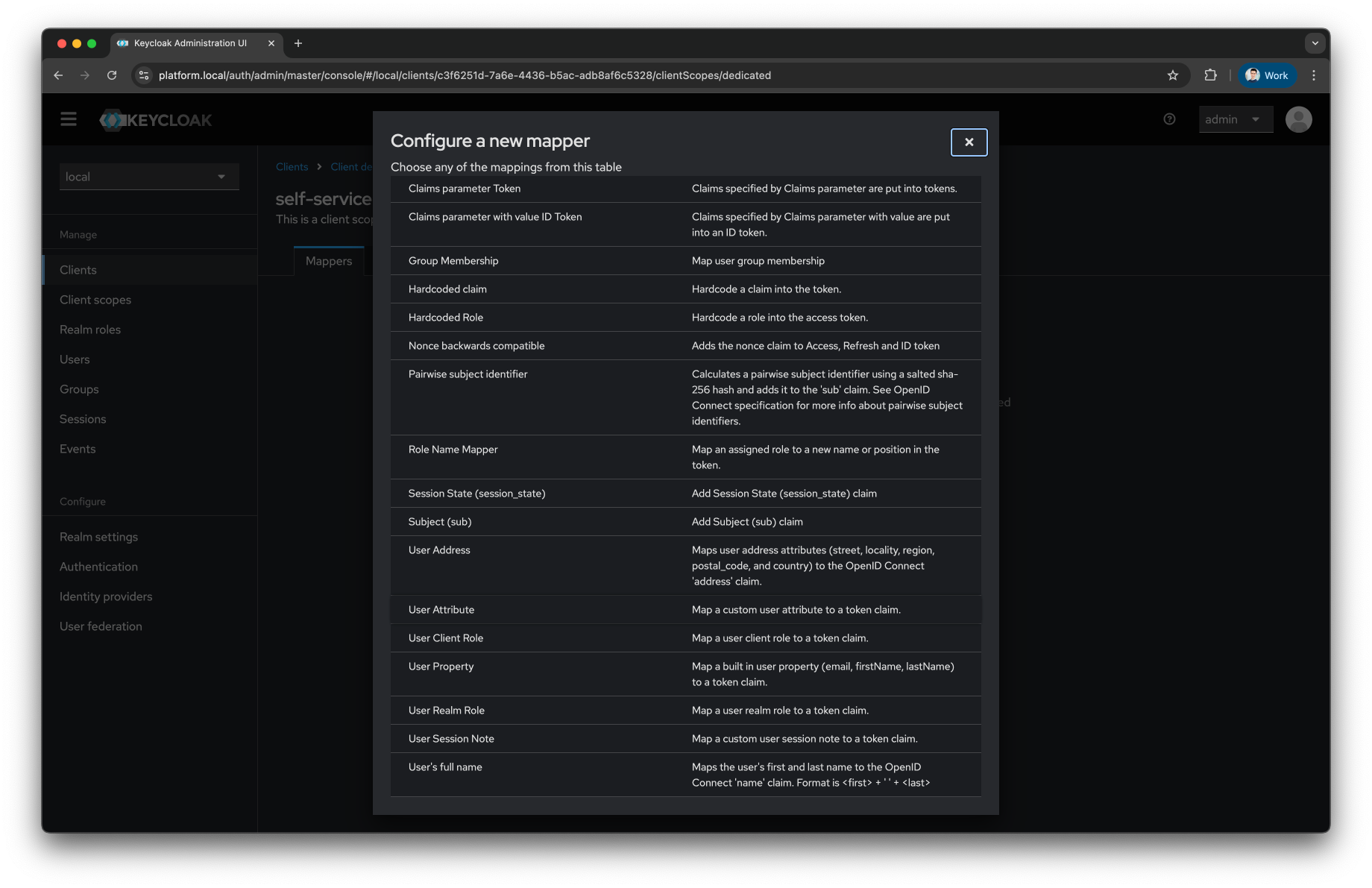 Keycloak Select Client Mapper