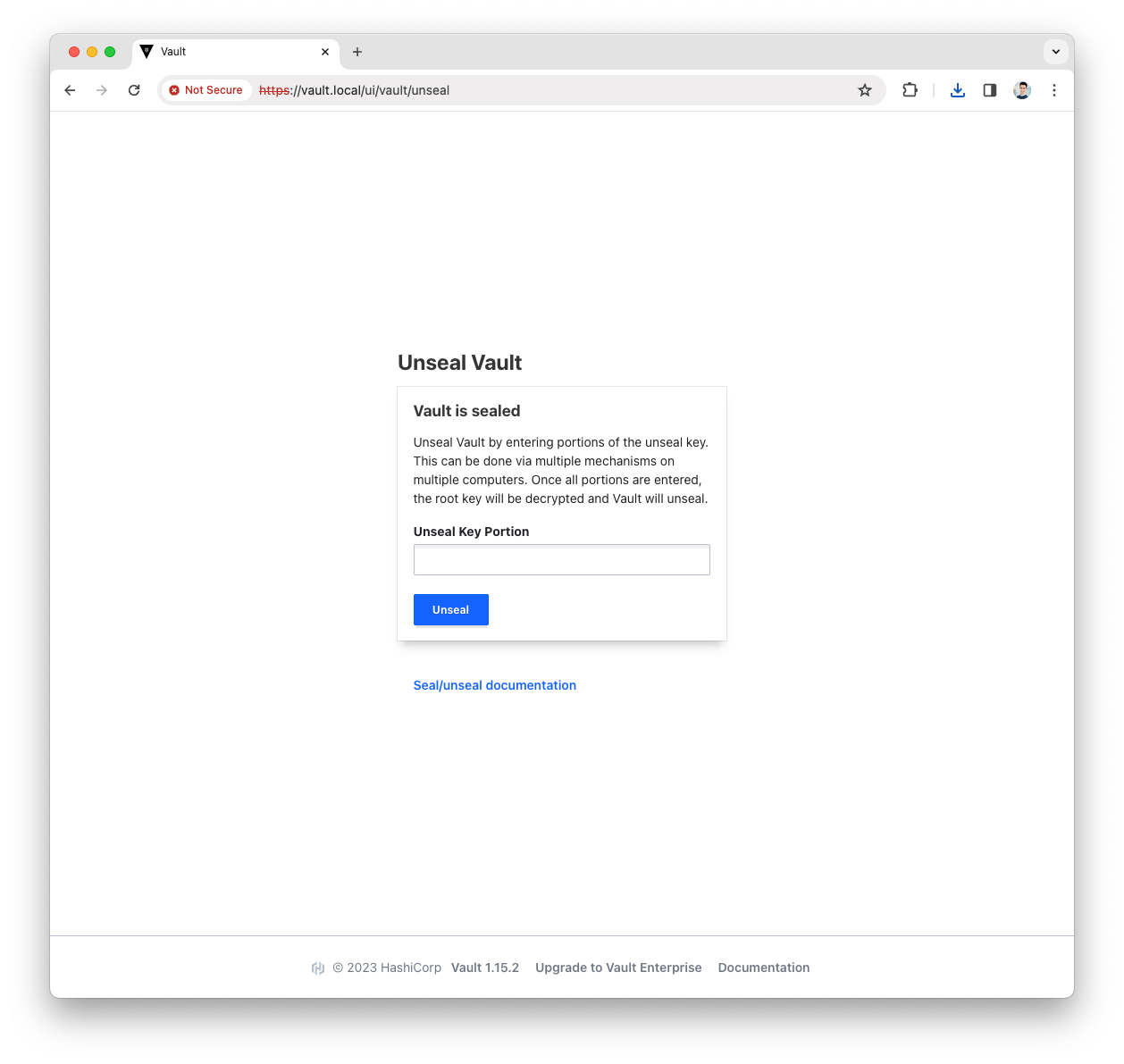 Vault UI unseal screen