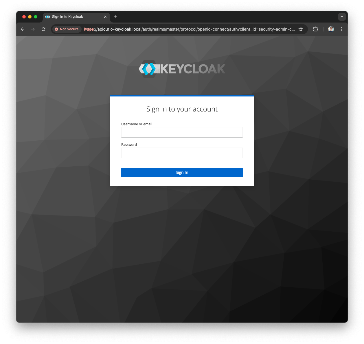 Keycloak Admin login screen
