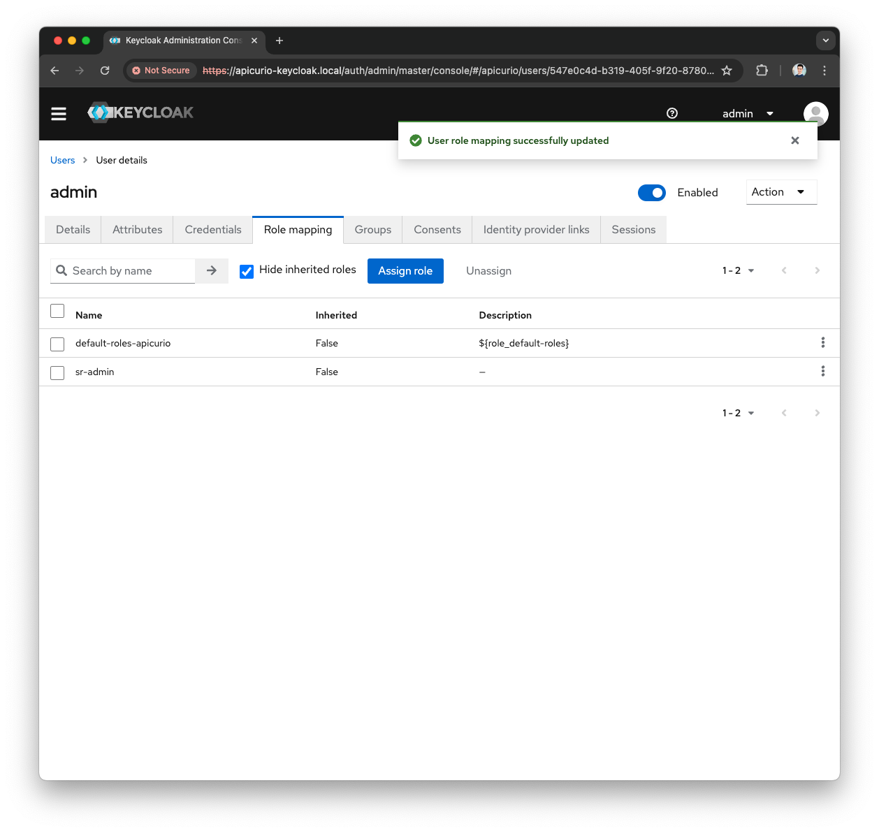 Keycloak Apicurio Admin create