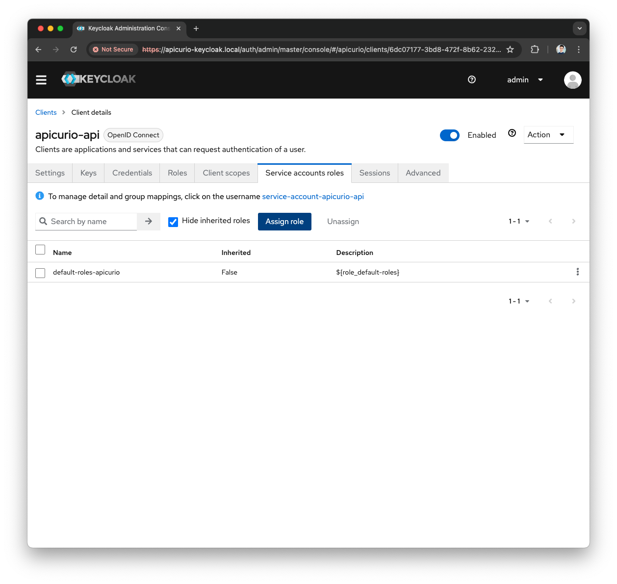 Keycloak Apicurio-API Client Service Accounts Roles assign role
