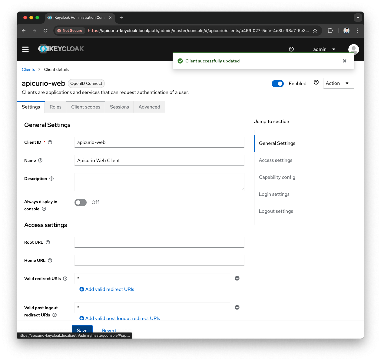 Keycloak Apicurio-Web Client Scopes tab