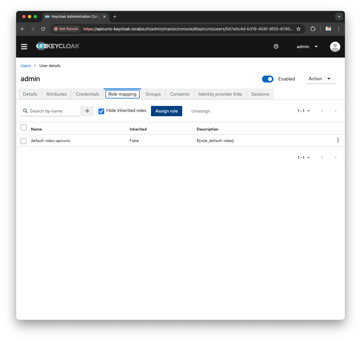 Keycloak assign role button