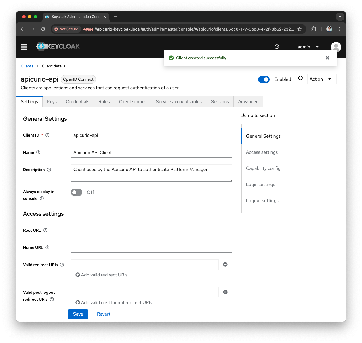 Keycloak Apicurio-API Client created