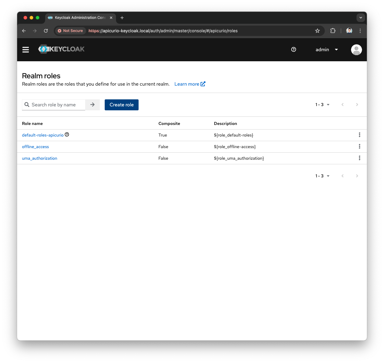 Keycloak Create Role menu