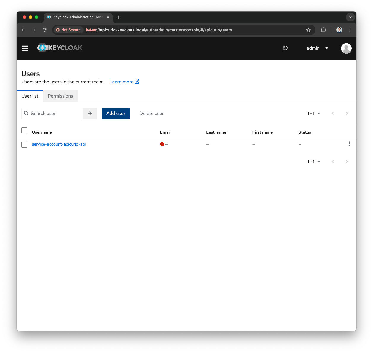 Keycloak Create User tab