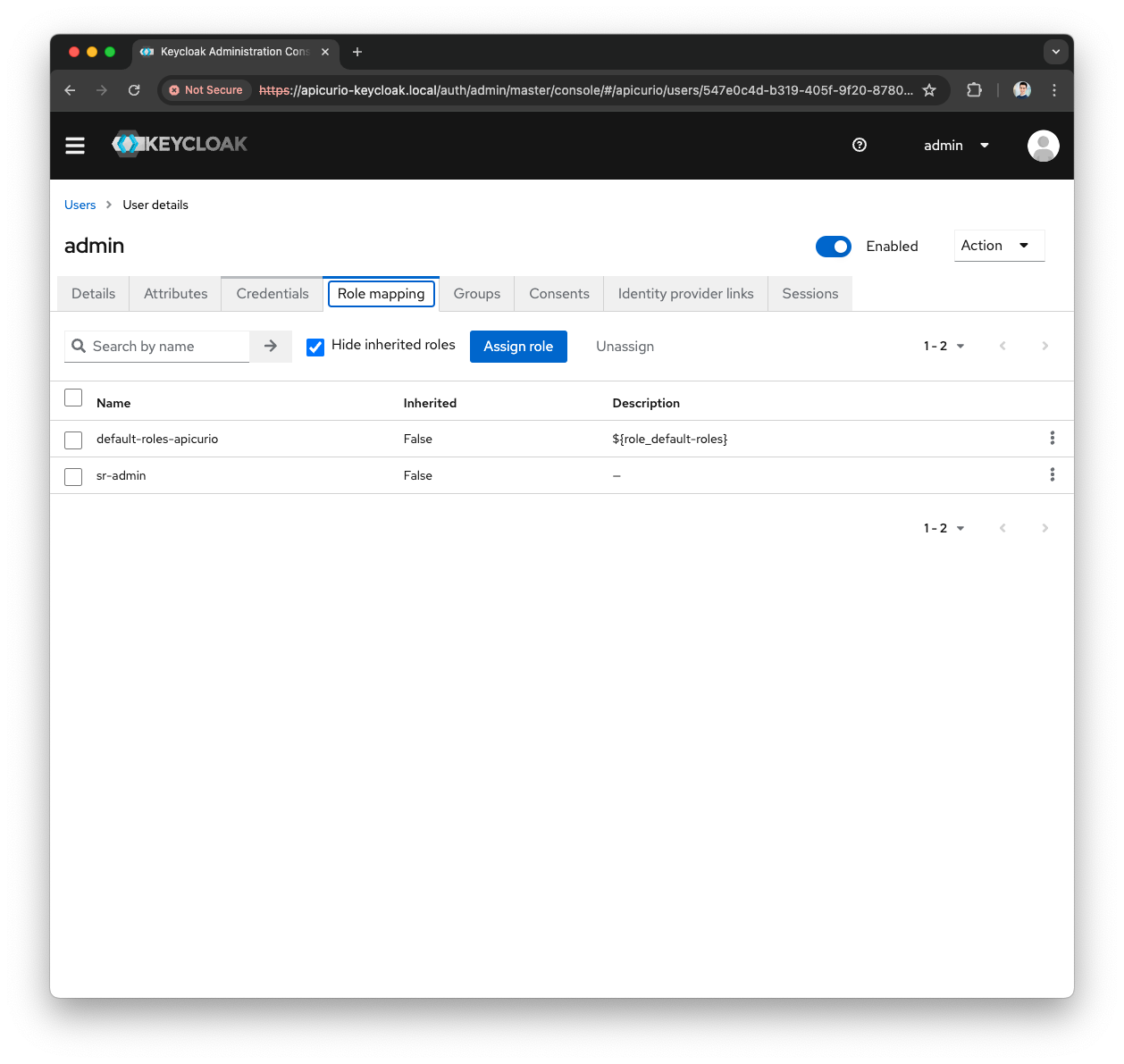 Keycloak Credentials tab