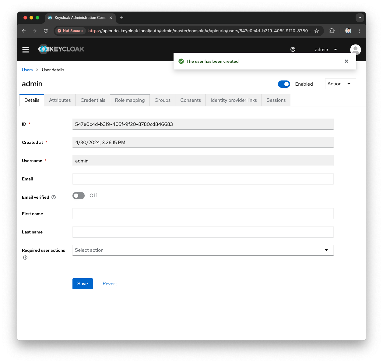Keycloak Role Mapping tab