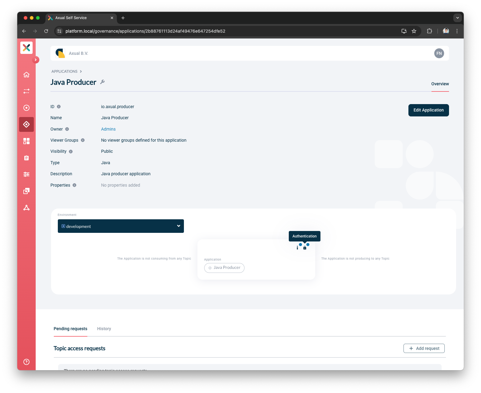 Self-Service Application Authentication button