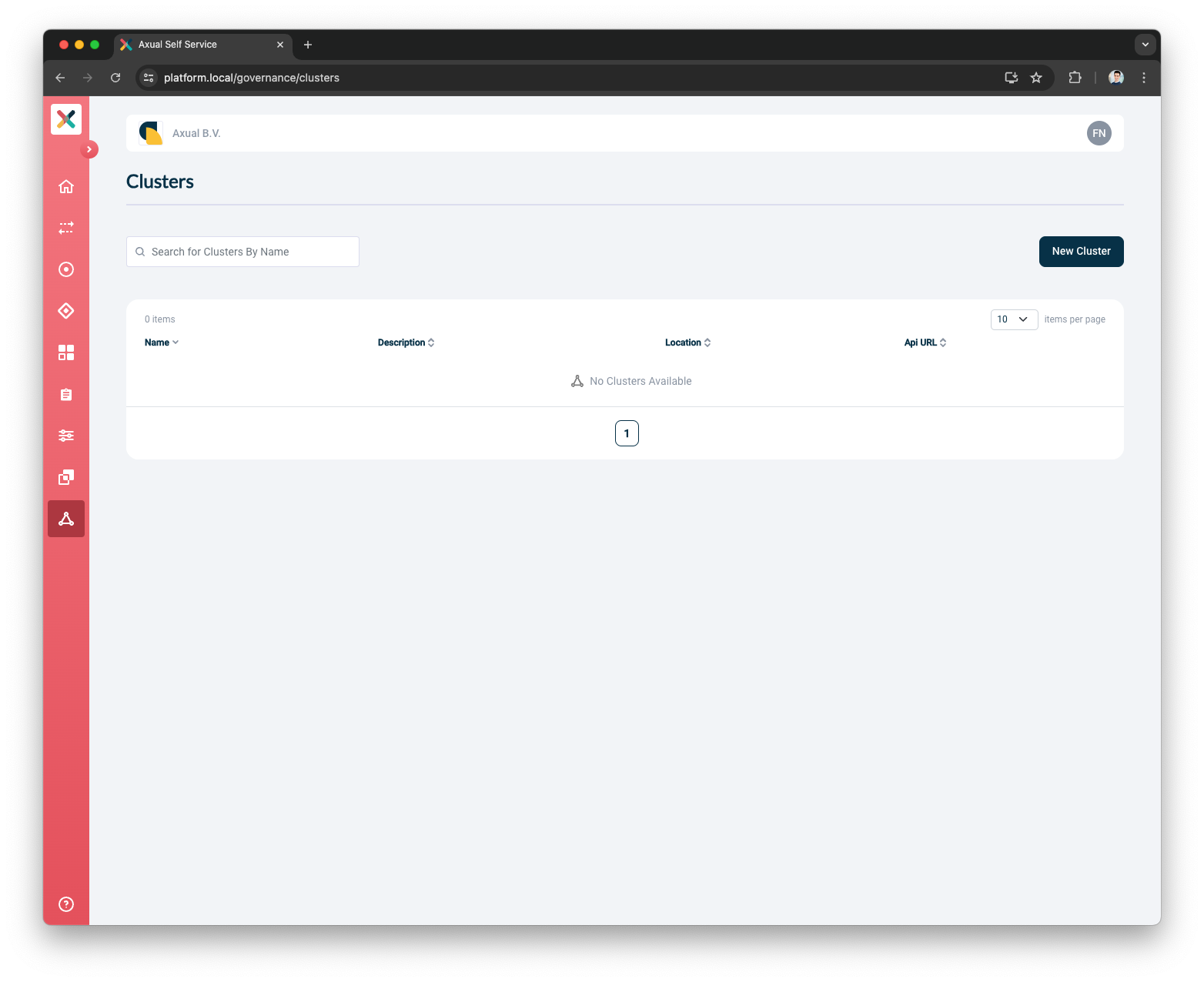 Self-Service Clusters Menu