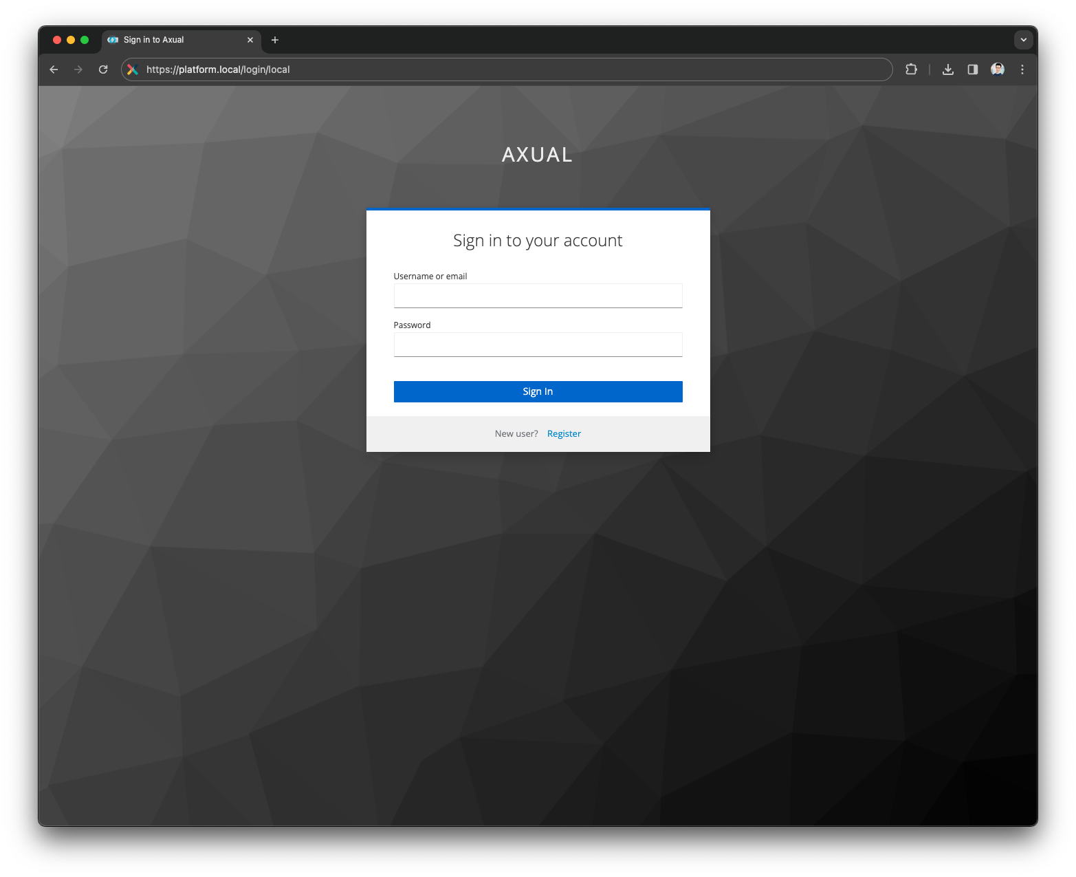 Local realm sign up page