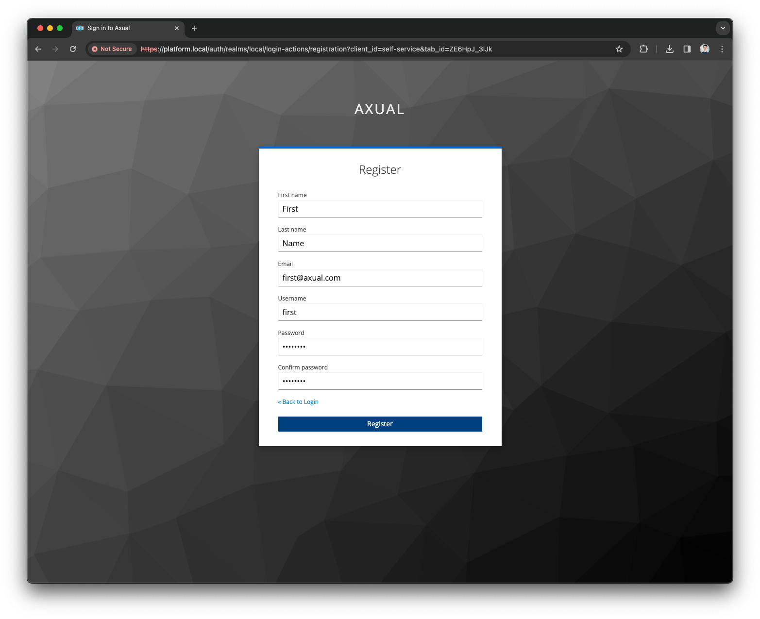 Local realm register form