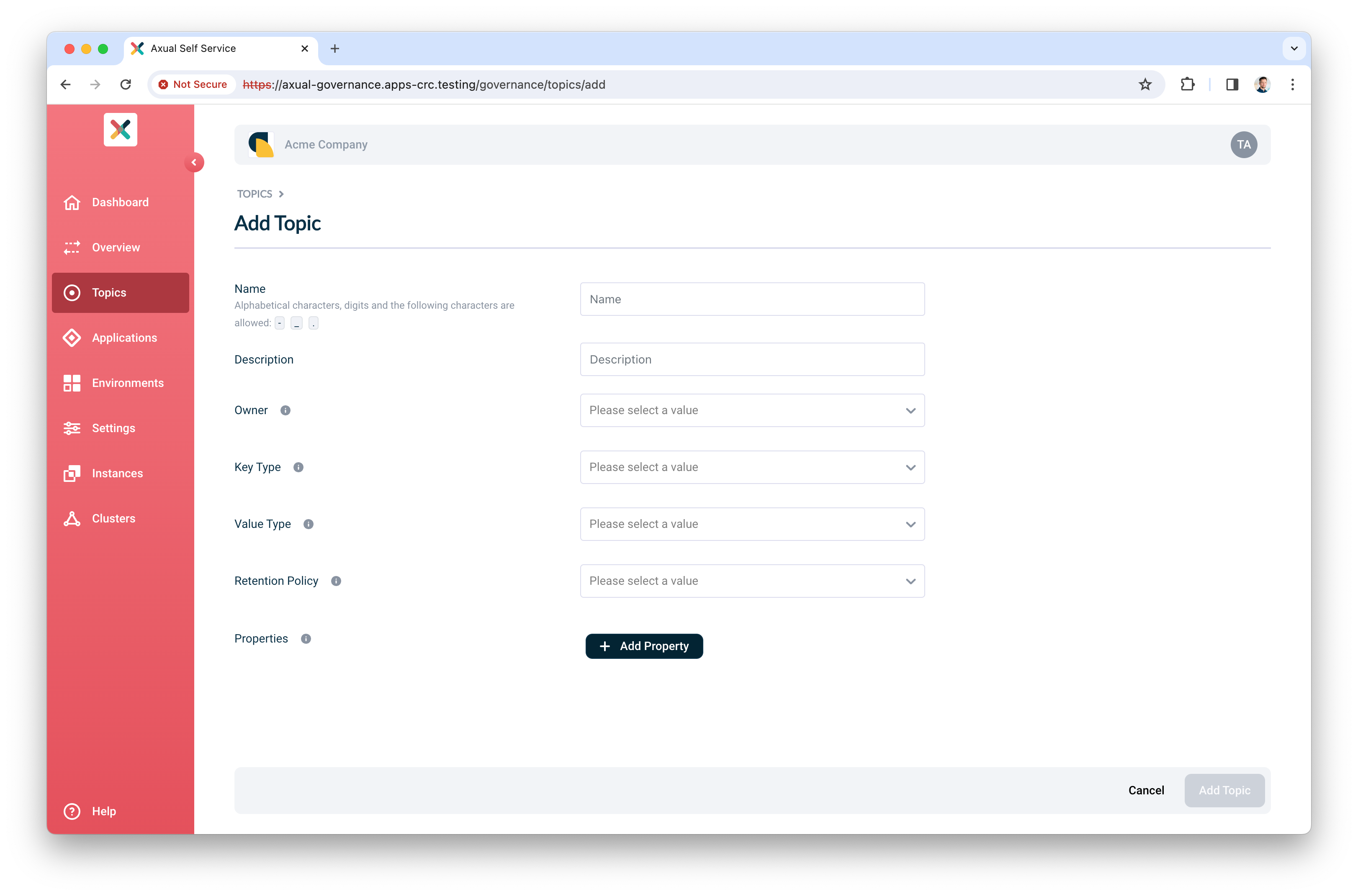 Self-Service Add Topic Details page