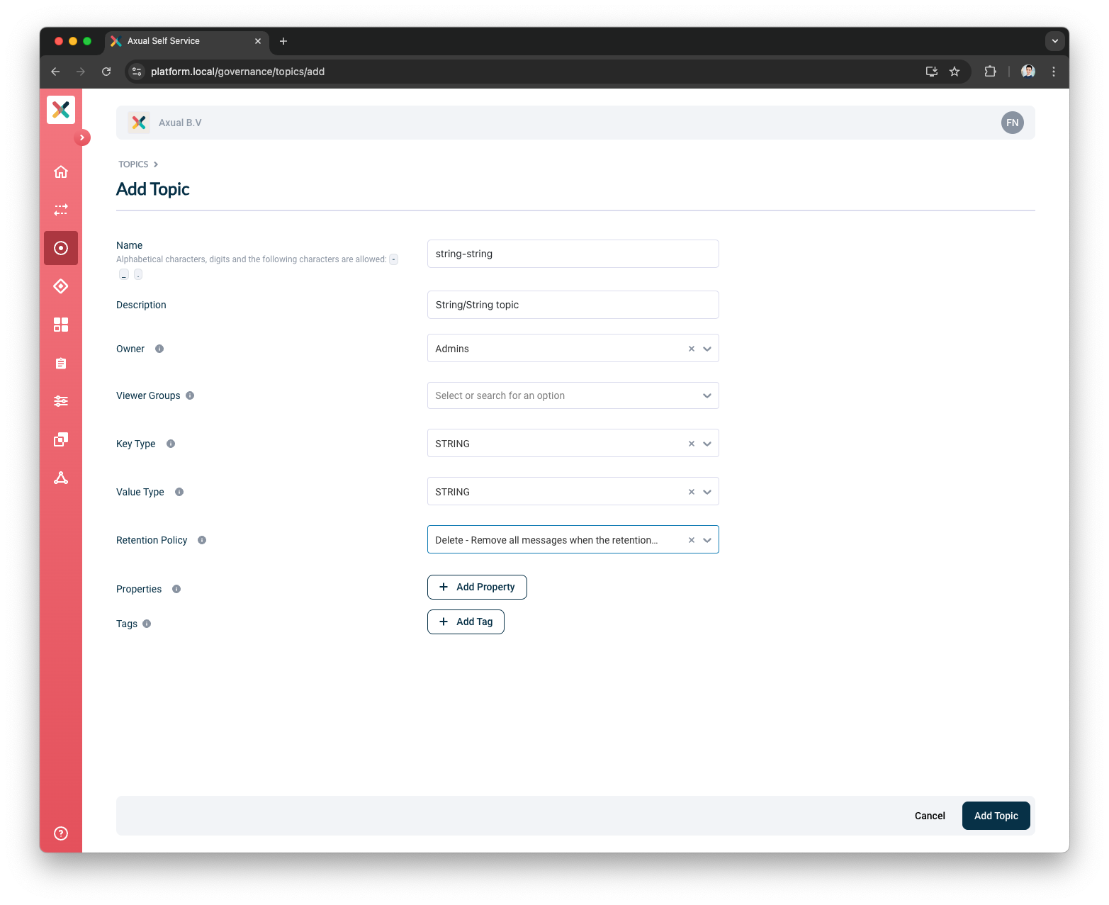 Self-Service Add Topic Details page