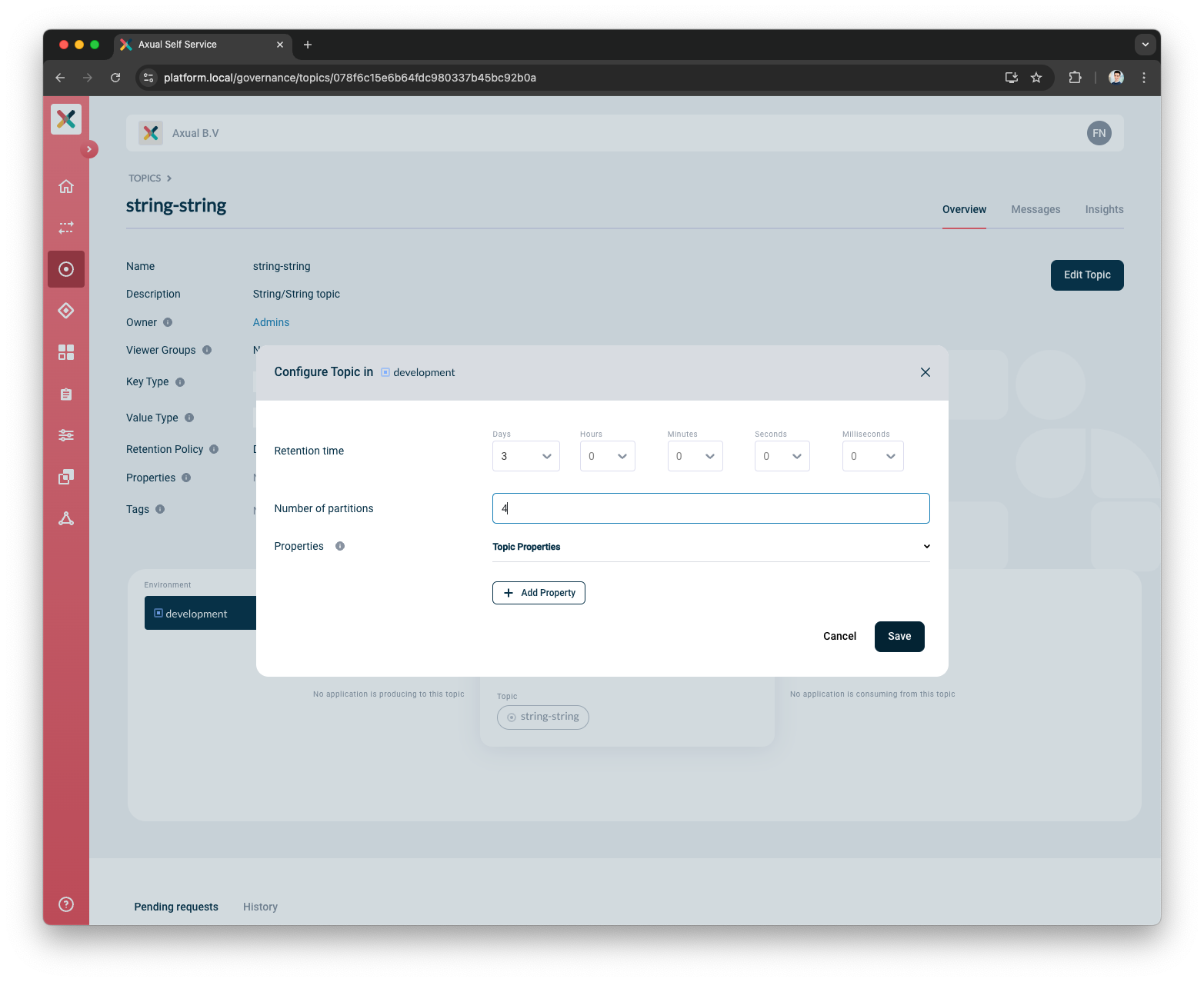 Self-Service Configure Topic modal configured