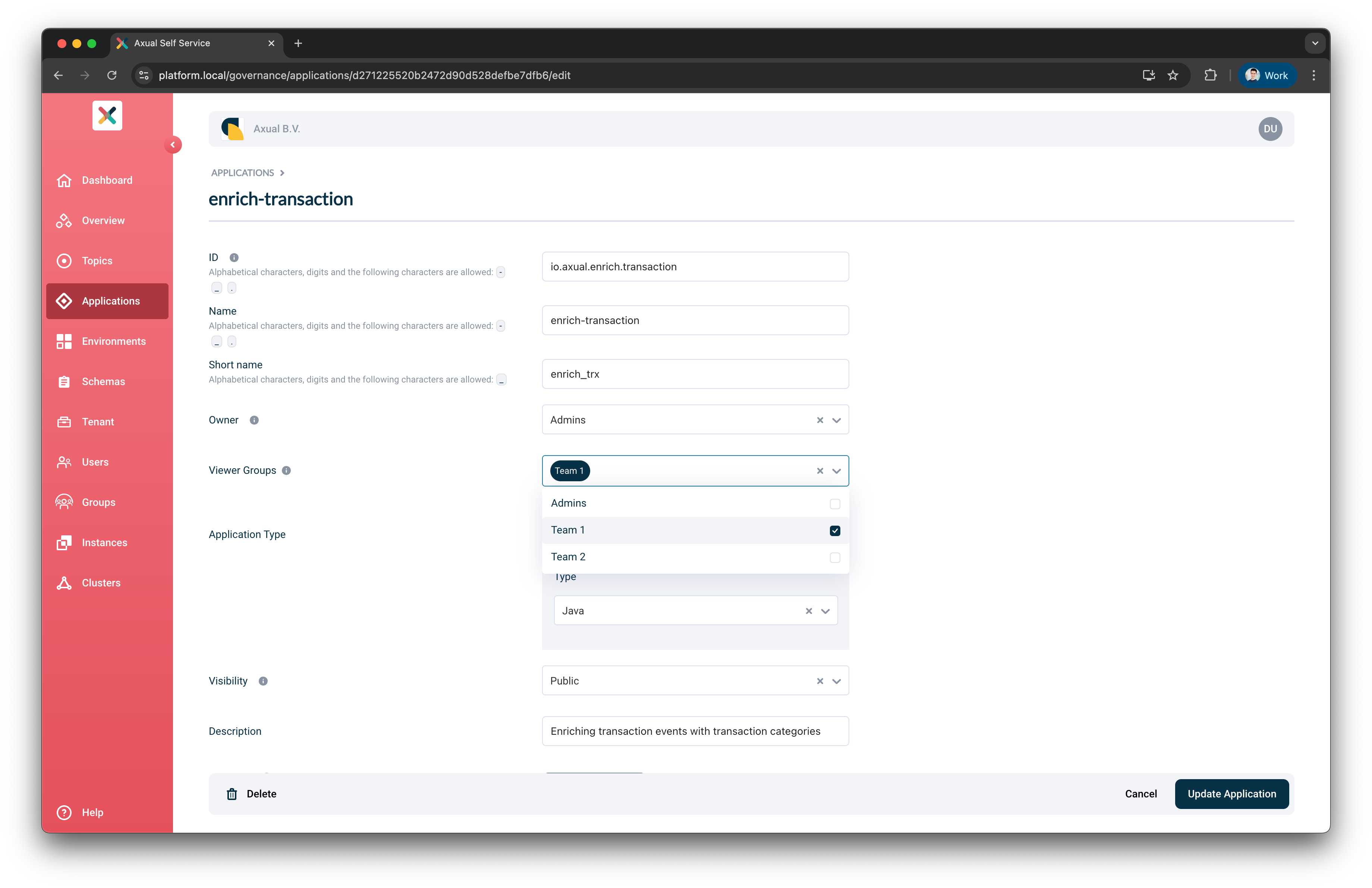 Select Application viewer groups