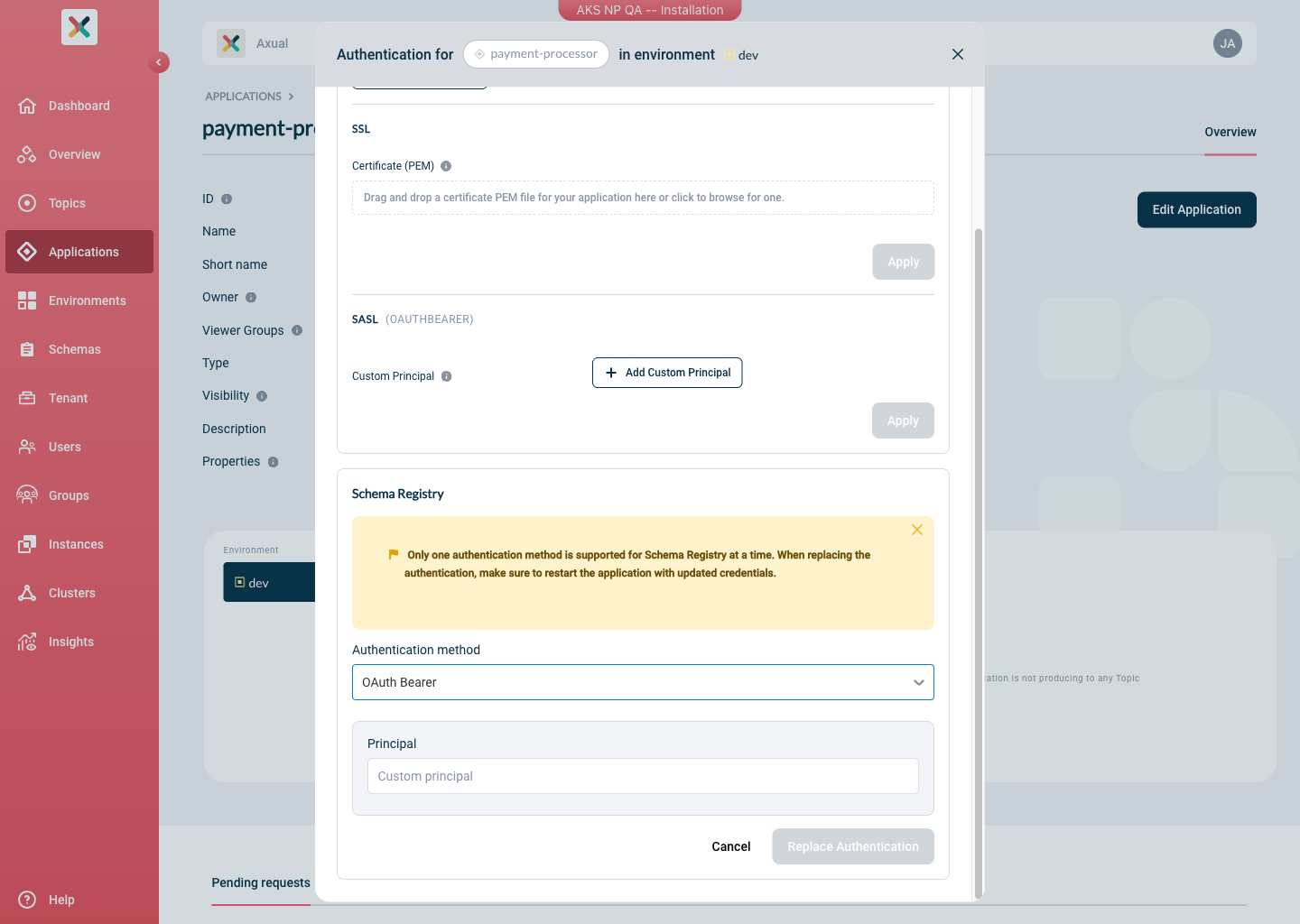 Create Schema Registry credentials modal
