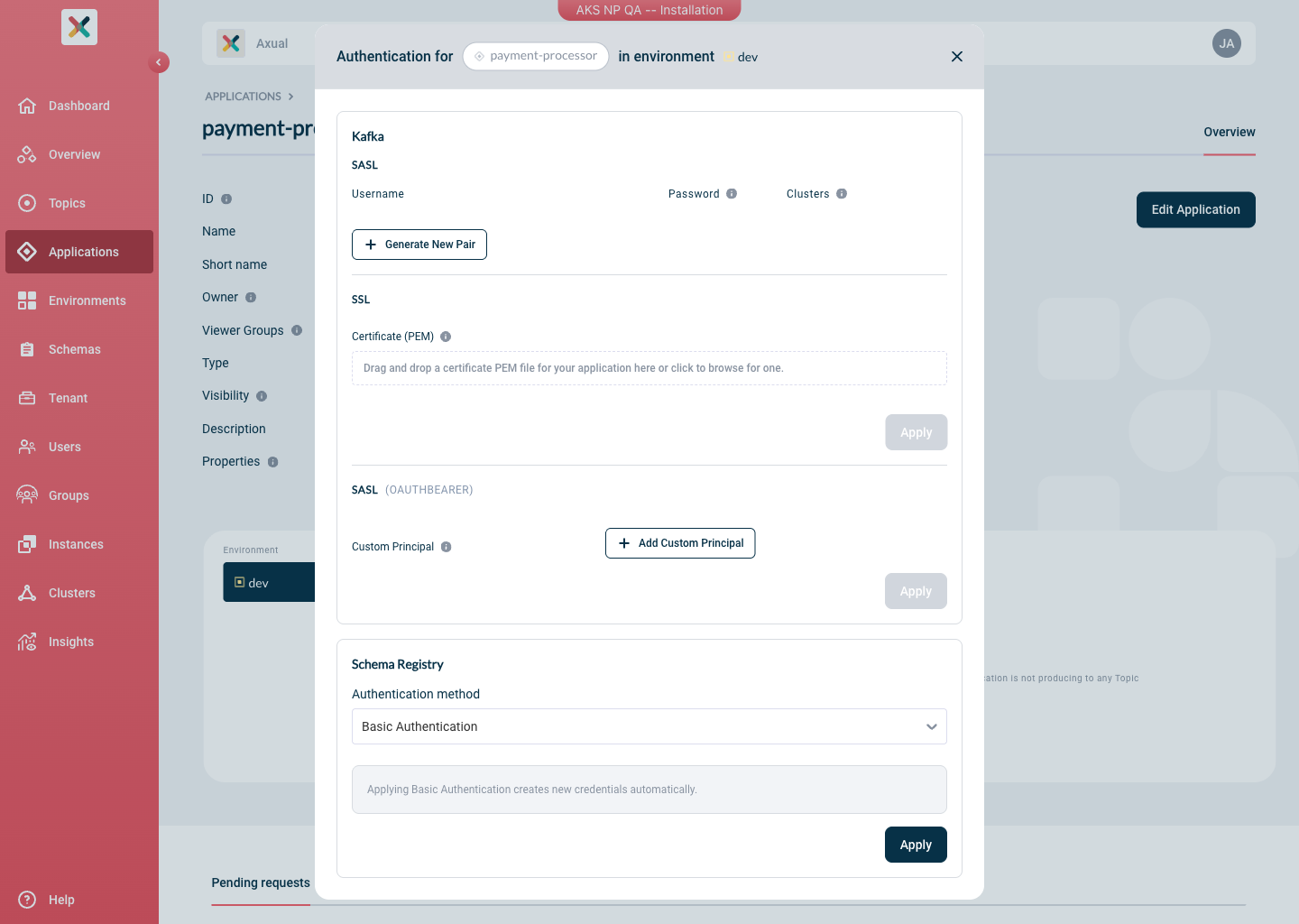 Create Schema Registry credentials modal