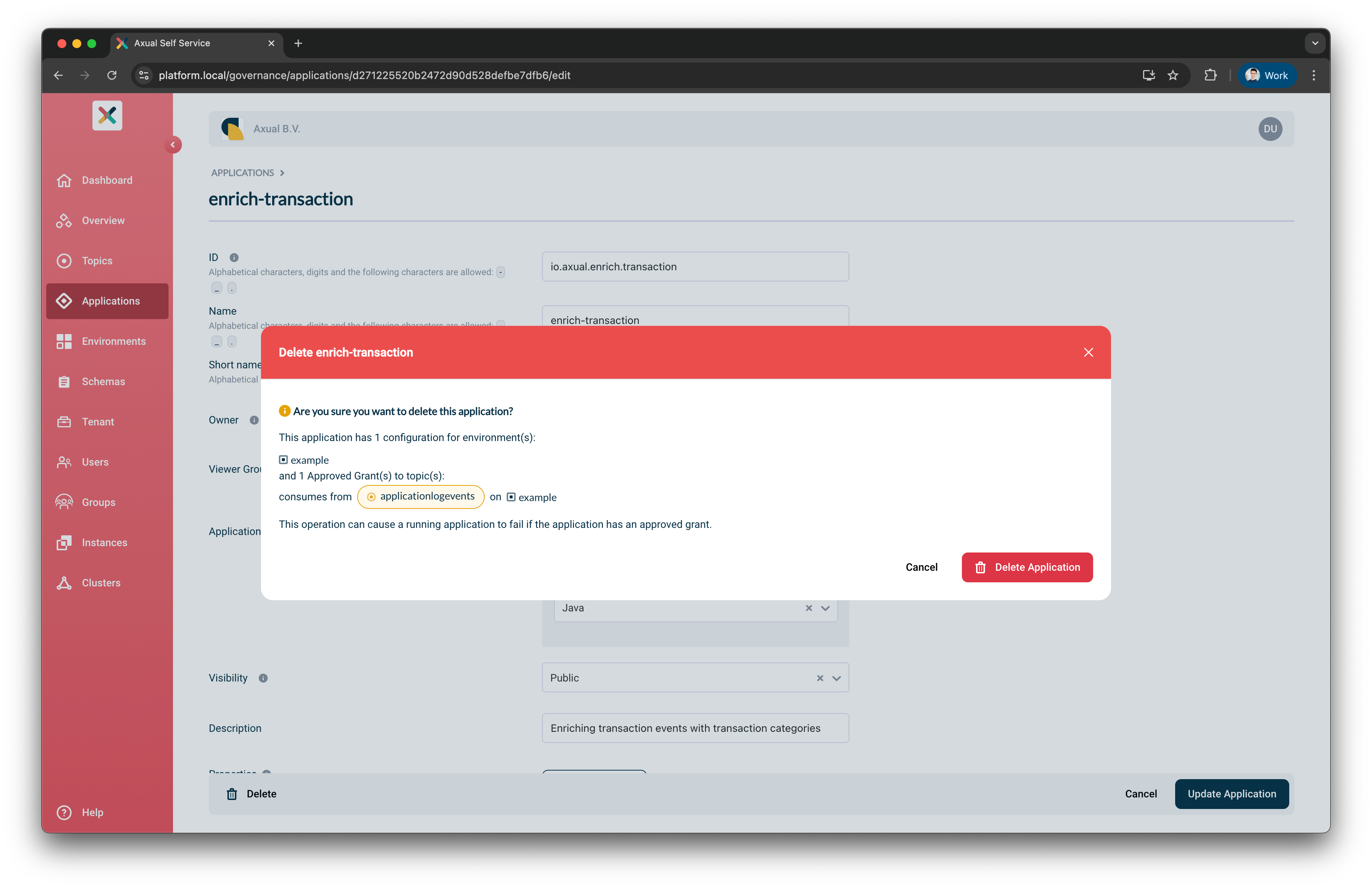 Inform application modal