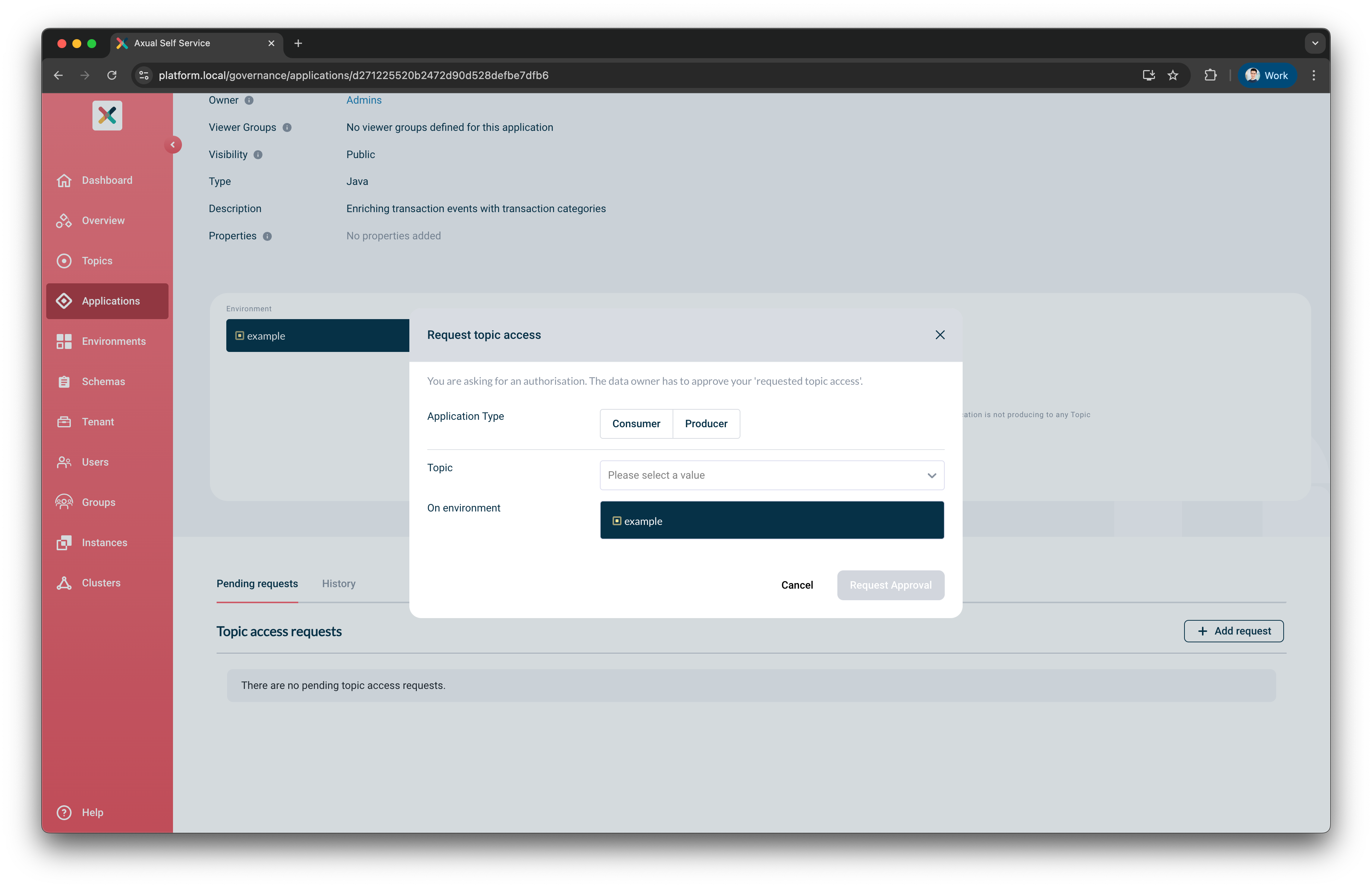 Request approval modal